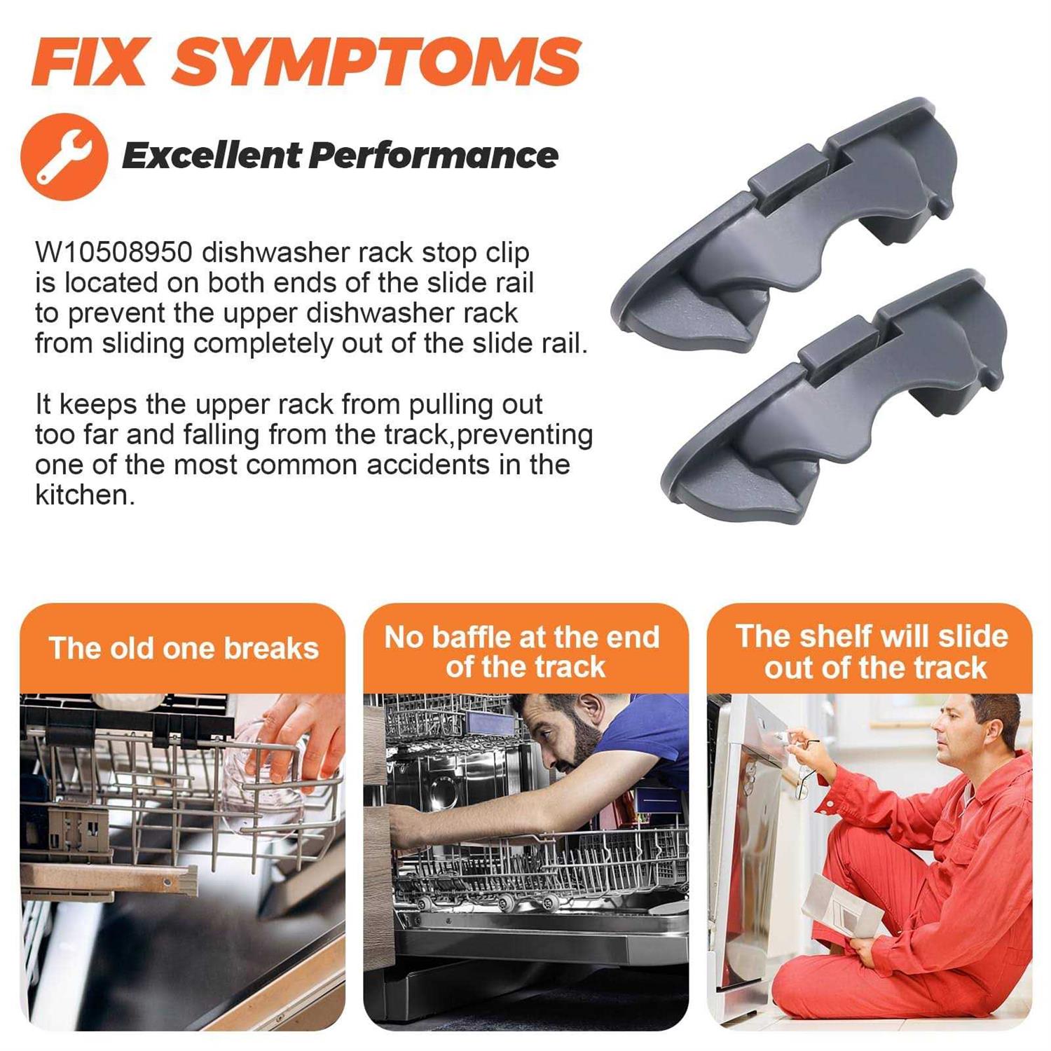 W10508950 Dishwasher Upper Dishrack Slide Rail Stop Clip by Beaquicy