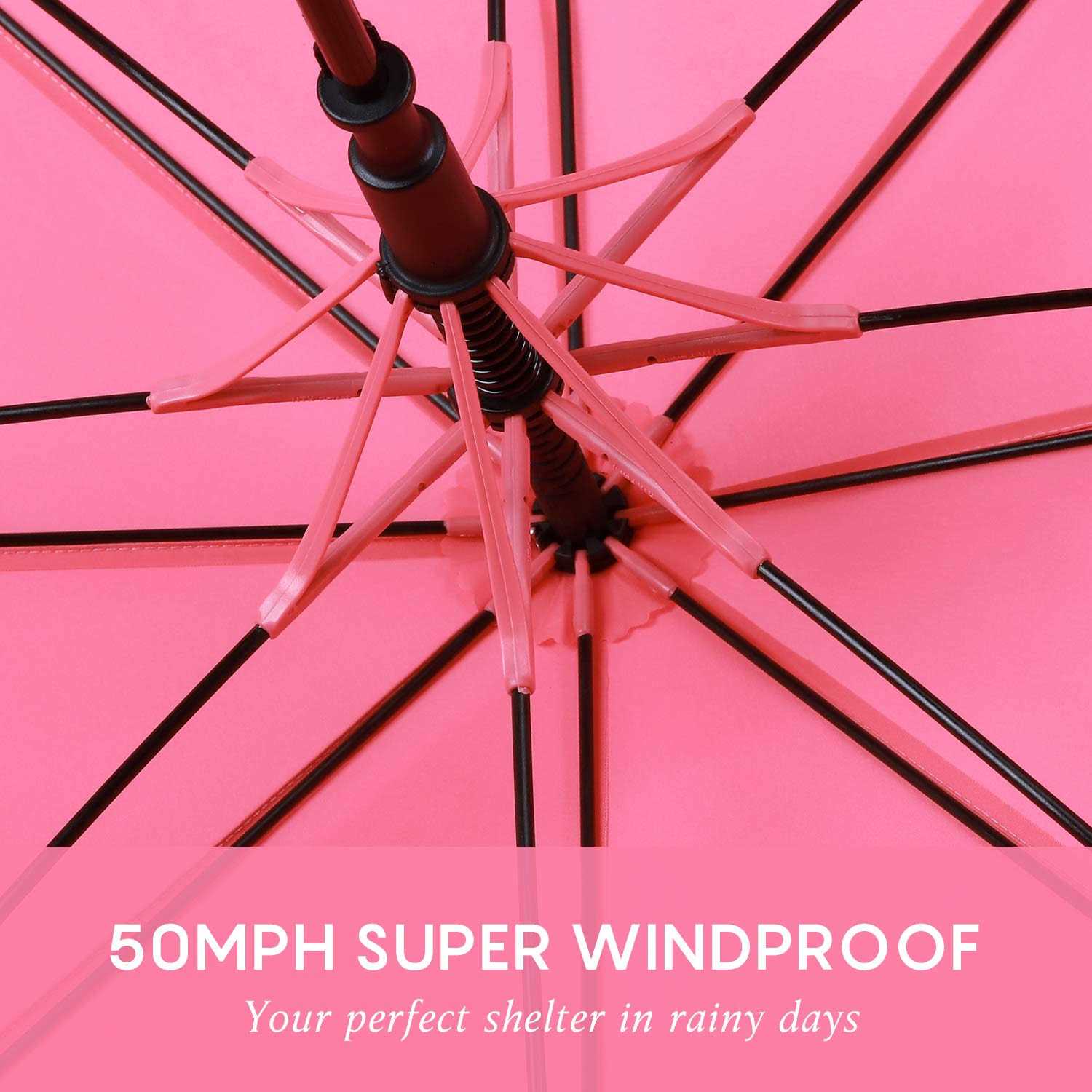 RUMBRELLA UV Stick Umbrella Auto Open UPF 50+ with J Hook Handle 51IN