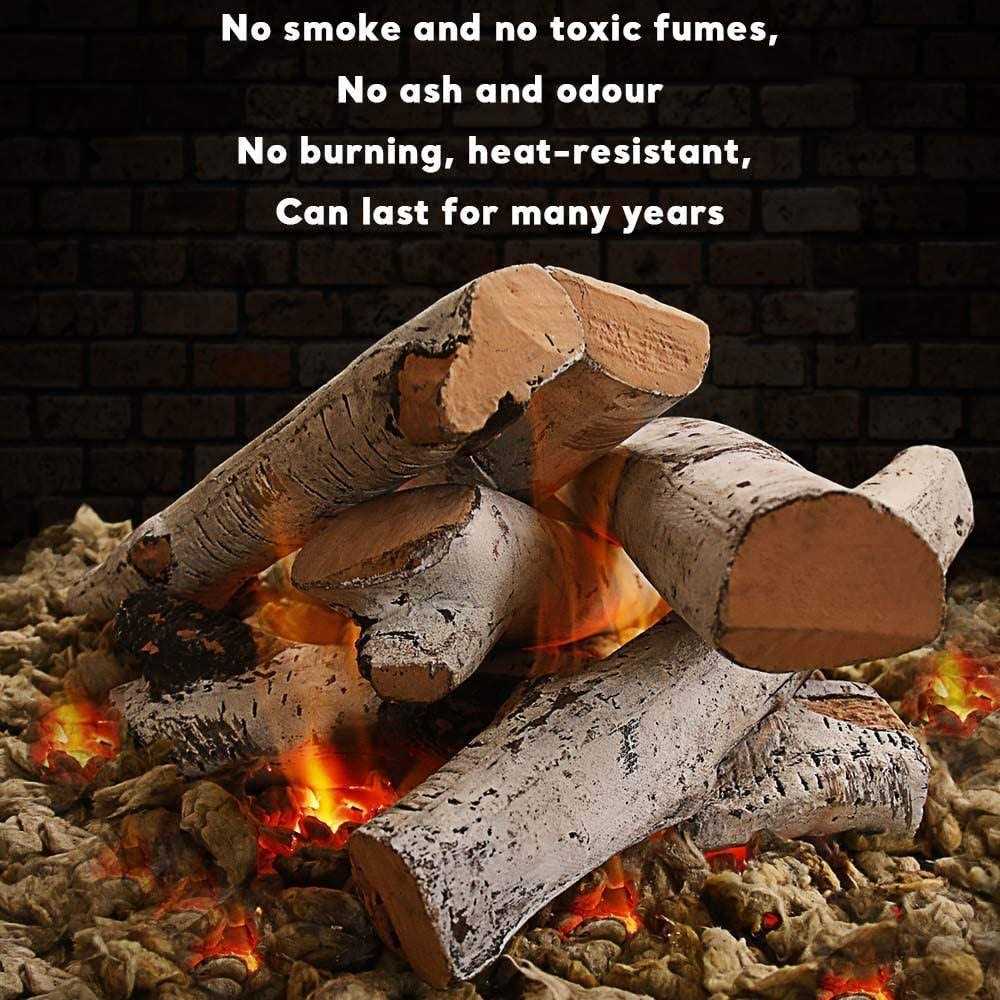 QuliMetal Gas Fireplace Logs Ceramic White Birch Wood Logs