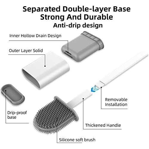 Lm Bodycare 2 Pack Silicone Toilet Brush Toilet Cleaning System Wall Toilet Wand Long Handle Soft Silicone Bristle Clean Toilet Corner Easily