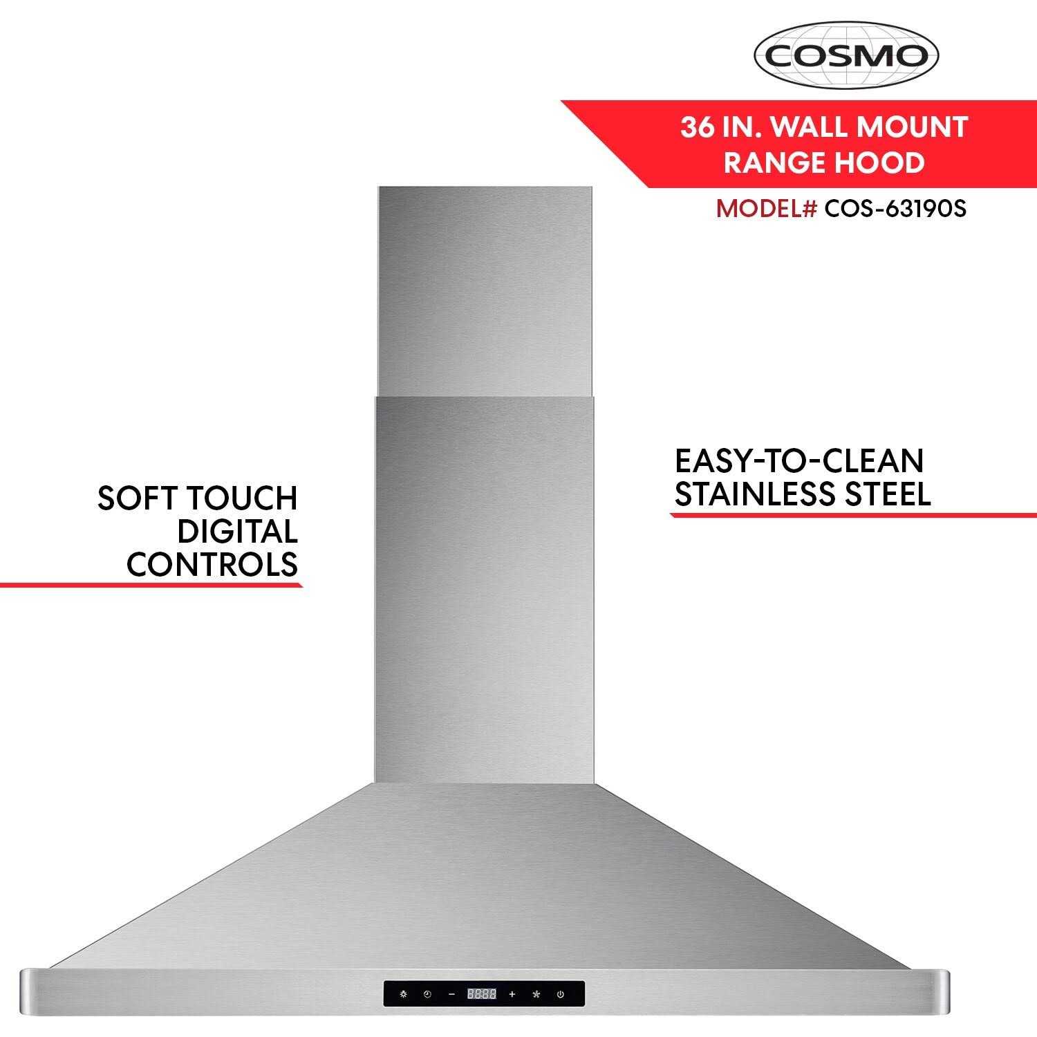 Cosmo 36-Inch 380 CFM Ductless Wall Mount Range Hood in Stainless Steel COS-63190S-DL