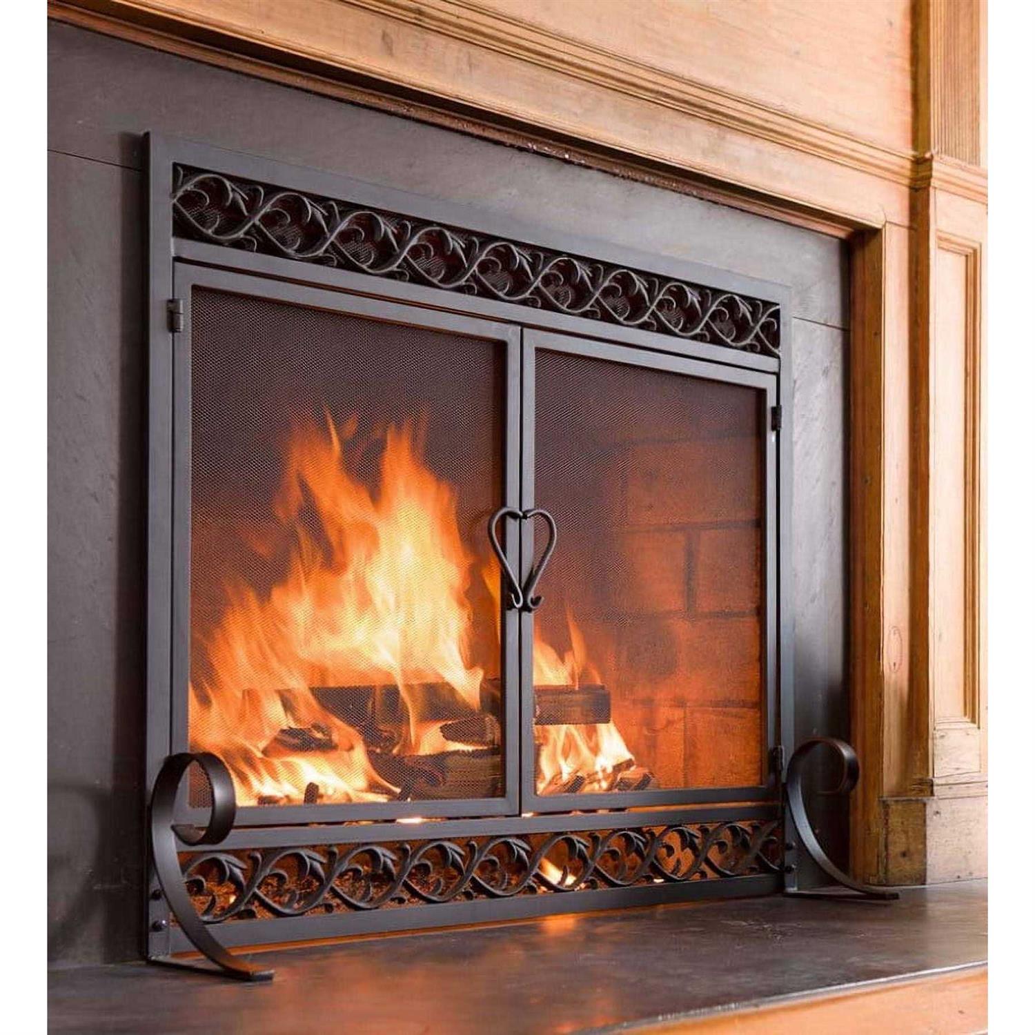 Plow & Hearth Small Cast Iron Scrollwork Fireplace Fire Screen with Doors