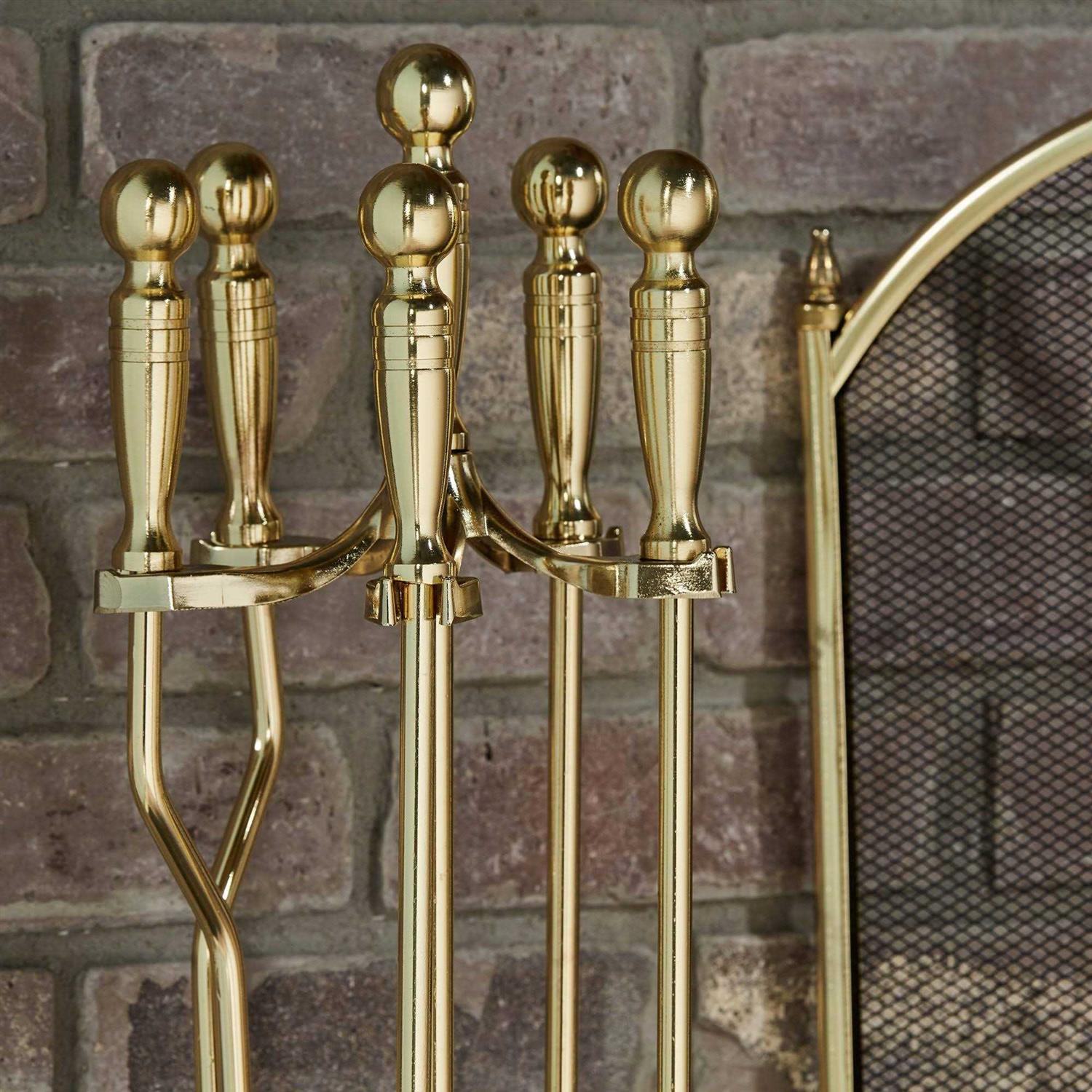 Uniflame 5 Piece Polished Brass Fireset T51030PB