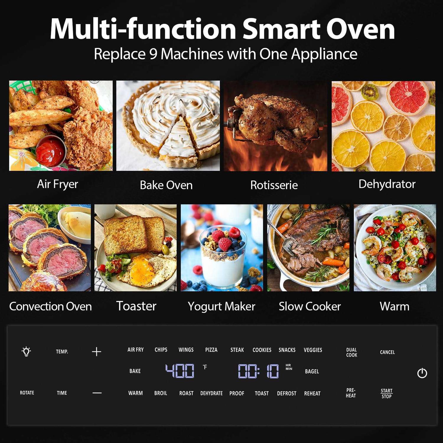 Beelicious 32QT Extra Large Air Fryer, 19-In-1 Air Fryer Toaster Oven Combo with Rotisserie and Dehydrator