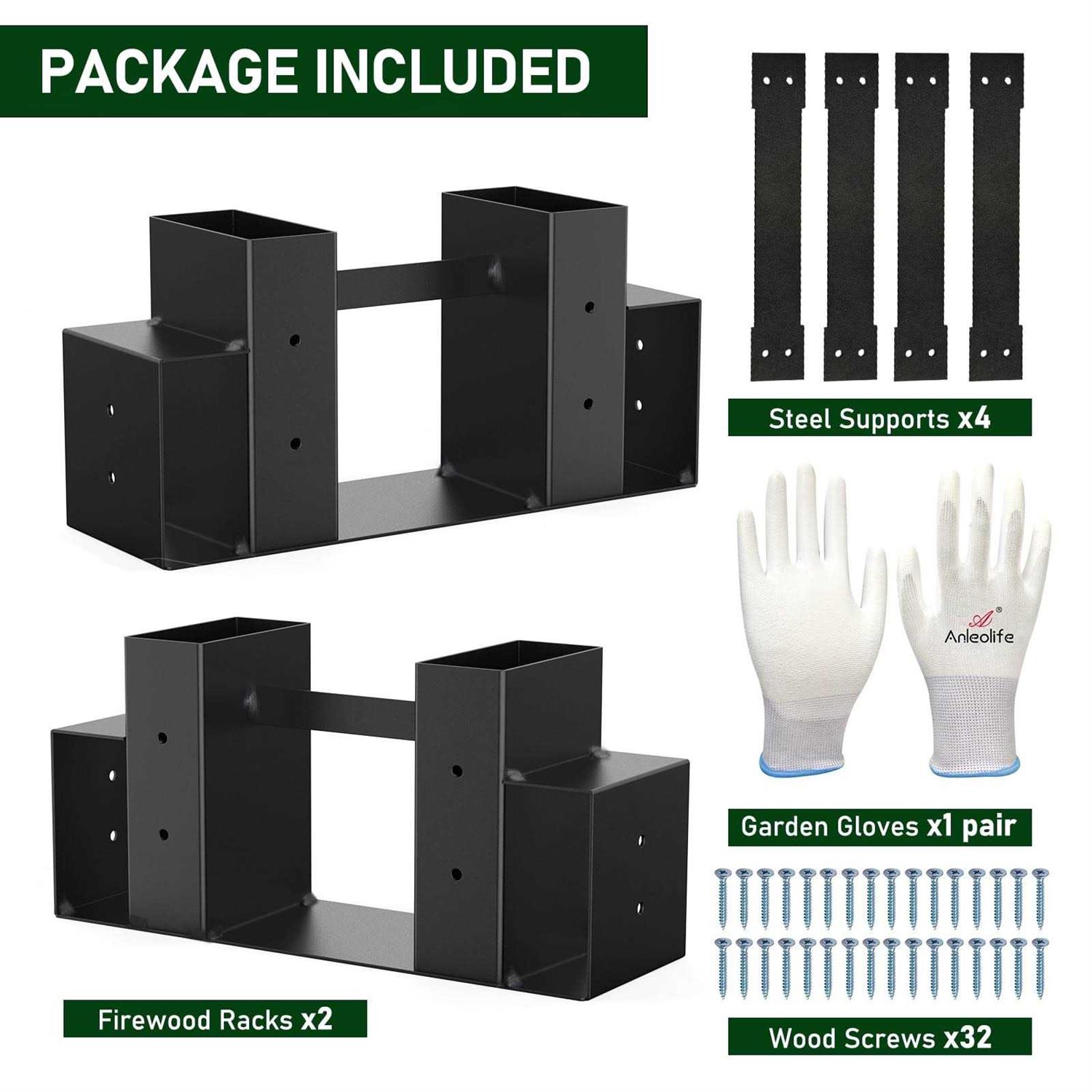 Tramull Outdoor Firewood Log Rack Bracket Kit Fireplace Wood Storage Holder