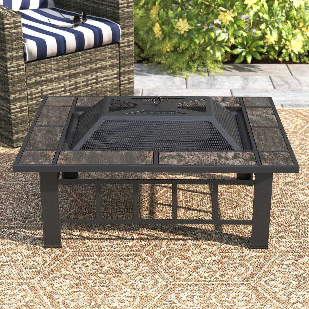 Pure Garden 37 in. Steel Rectangular Tile Fire Pit with Cover