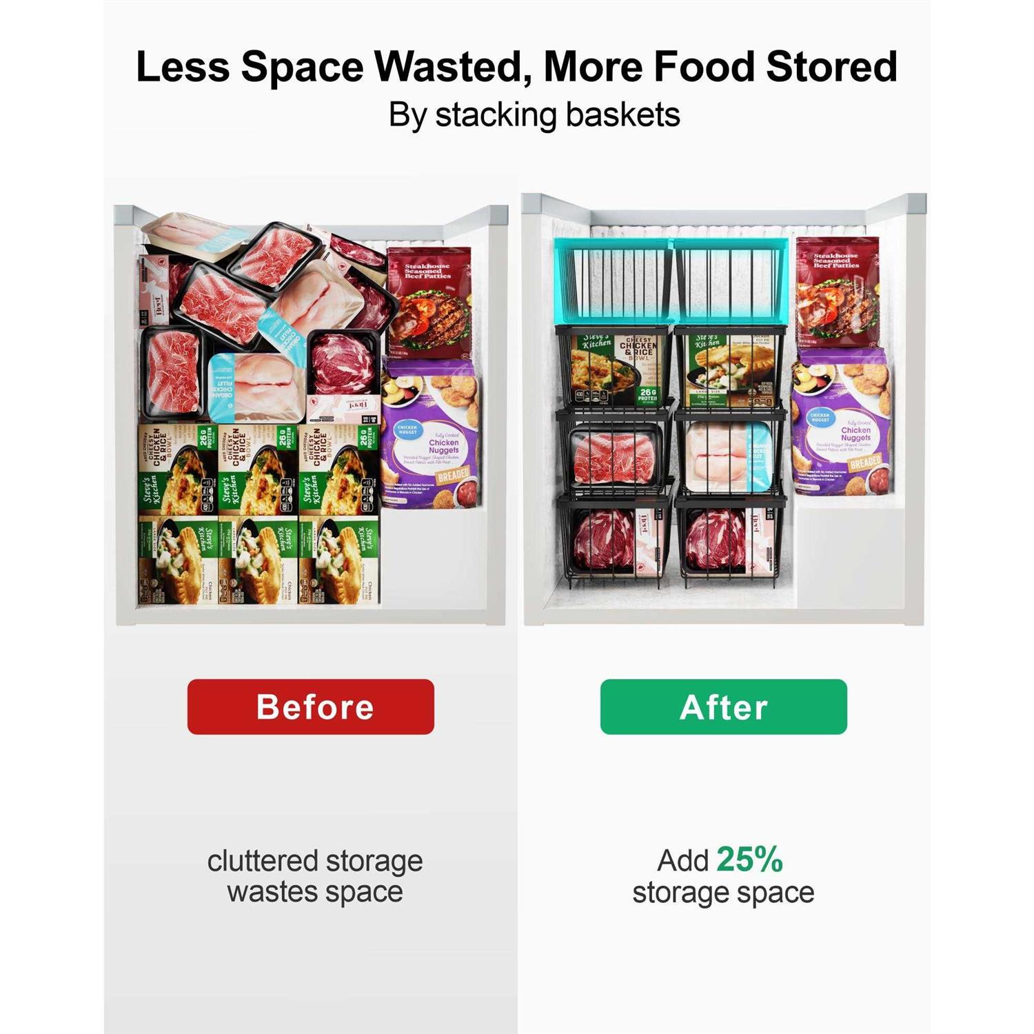 iSPECLE Freezer Organizer Bins Stackable Chest Freezer Organizer for 5 to 7 Cu.FT Deep Freezer Sort Frozen Meats