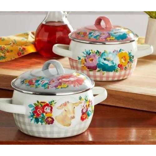 The Pioneer Woman Sweet Romance Enamel on Steel Mini Dutch Oven with Lid