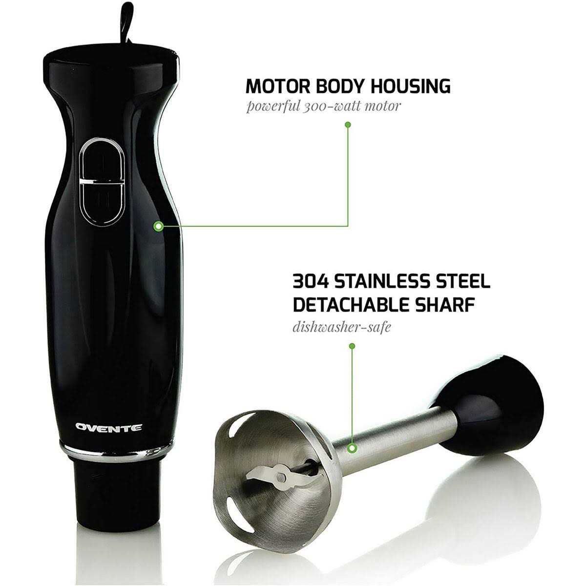Ovente Immersion Blender Stainless Steel Blades 300W Hand Mixer