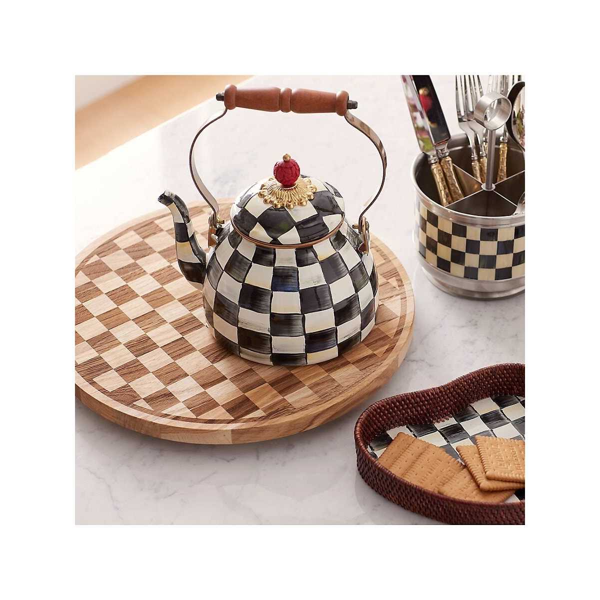 MacKenzie Childs Courtly Check Enamel Tea Kettle