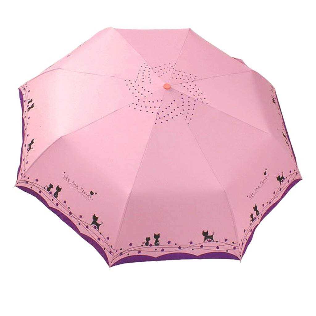 umbresen Windproof Compact Travel Folding Cute Cat Umbrella,Auto Open Close Rain&Sun Lightweight Portable Umbrellas with Cover for Kids Women Men