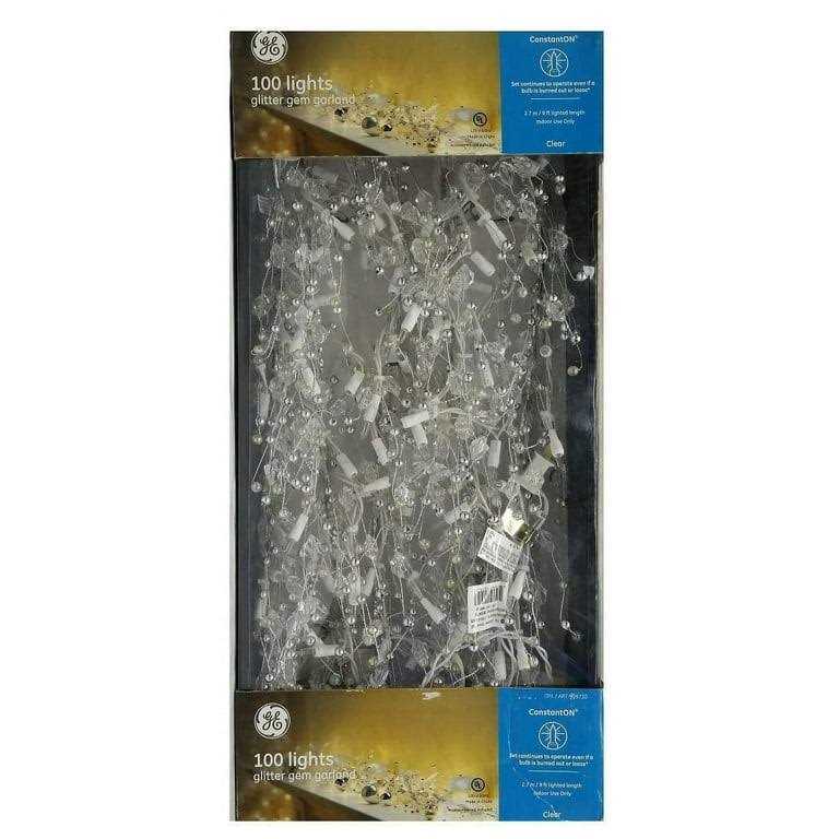 Ge 9 ft Glitter Gem Garland Christmas Holiday Decoration Lights with 100 Constant On Clear Bright Indoor Lights