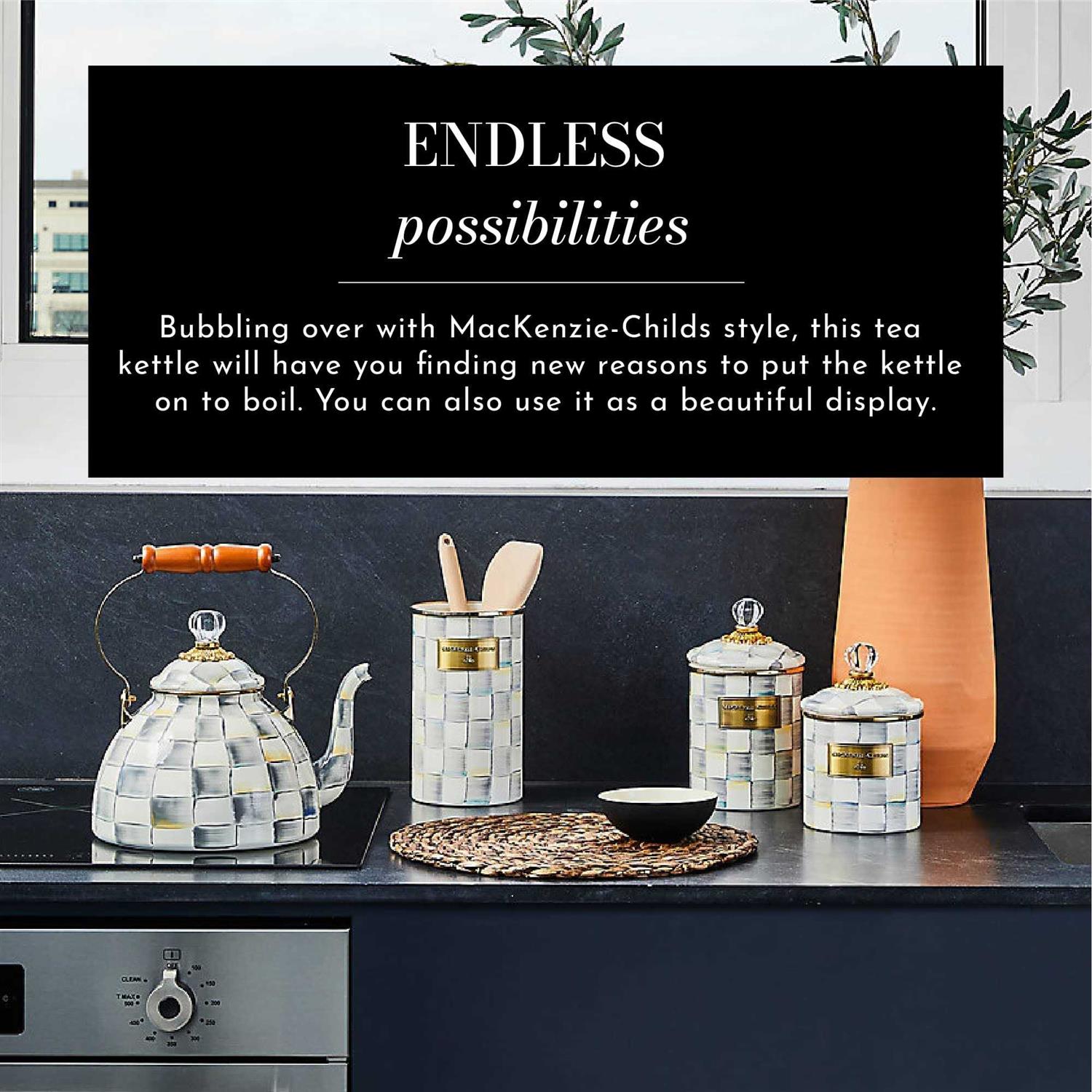 MacKenzie-Childs Sterling Check Enamel Tea Kettle