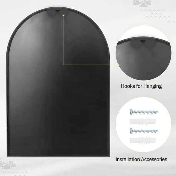 XRAMFY 24 in. W x 36 in. H Arched Gold Aluminum Alloy Framed Wall Mirror