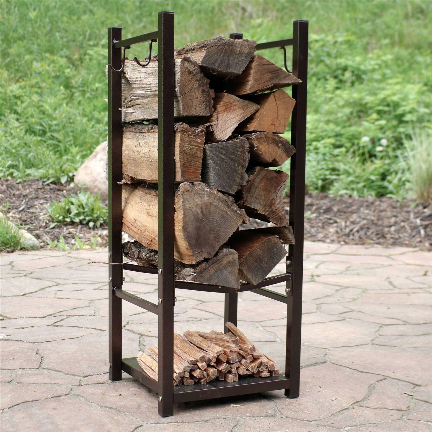 Sunnydaze Decor Indoor/Outdoor Firewood Log Rack with Tool Holders