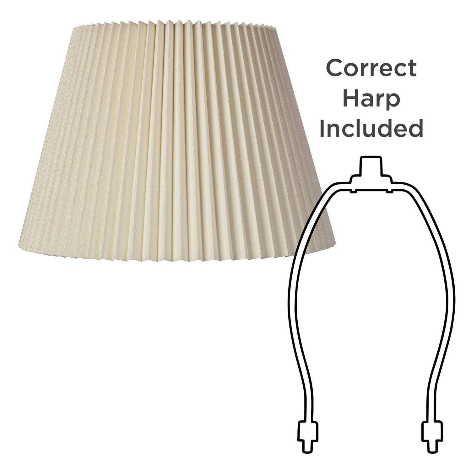 Springcrest Ivory Linen Knife Pleat Medium Lamp Shade 9 Top x 14.5 Bottom x 10 High Replacement with Harp and Finial