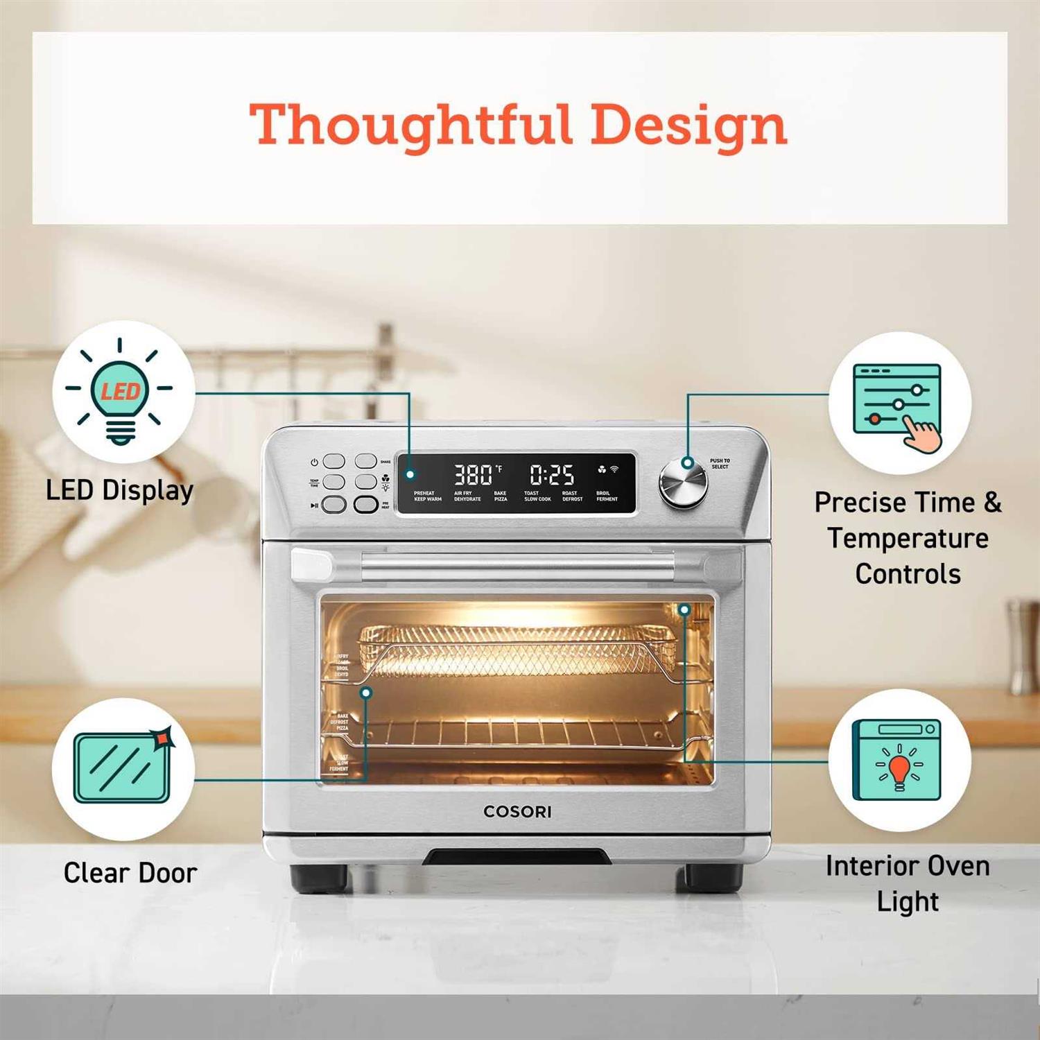 COSORI Toaster Oven Air Fryer Combo, 12-in-1, 26QT Convection Oven Countertop, Stainless Steel with Toast Bake and Broil