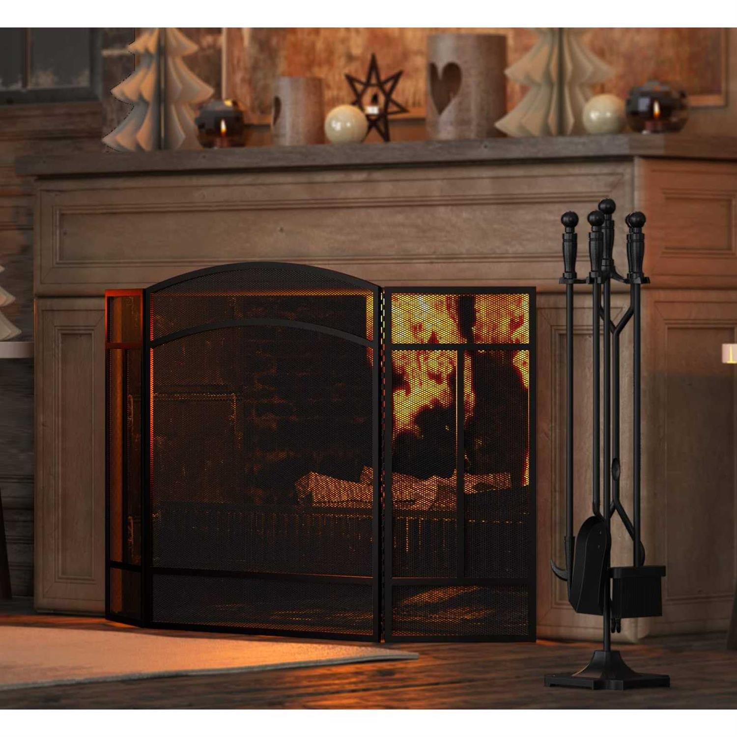 Fire Beauty Fireplace Screen 3 Panel Wrought Iron 48 x 29 Spark Guard Cover