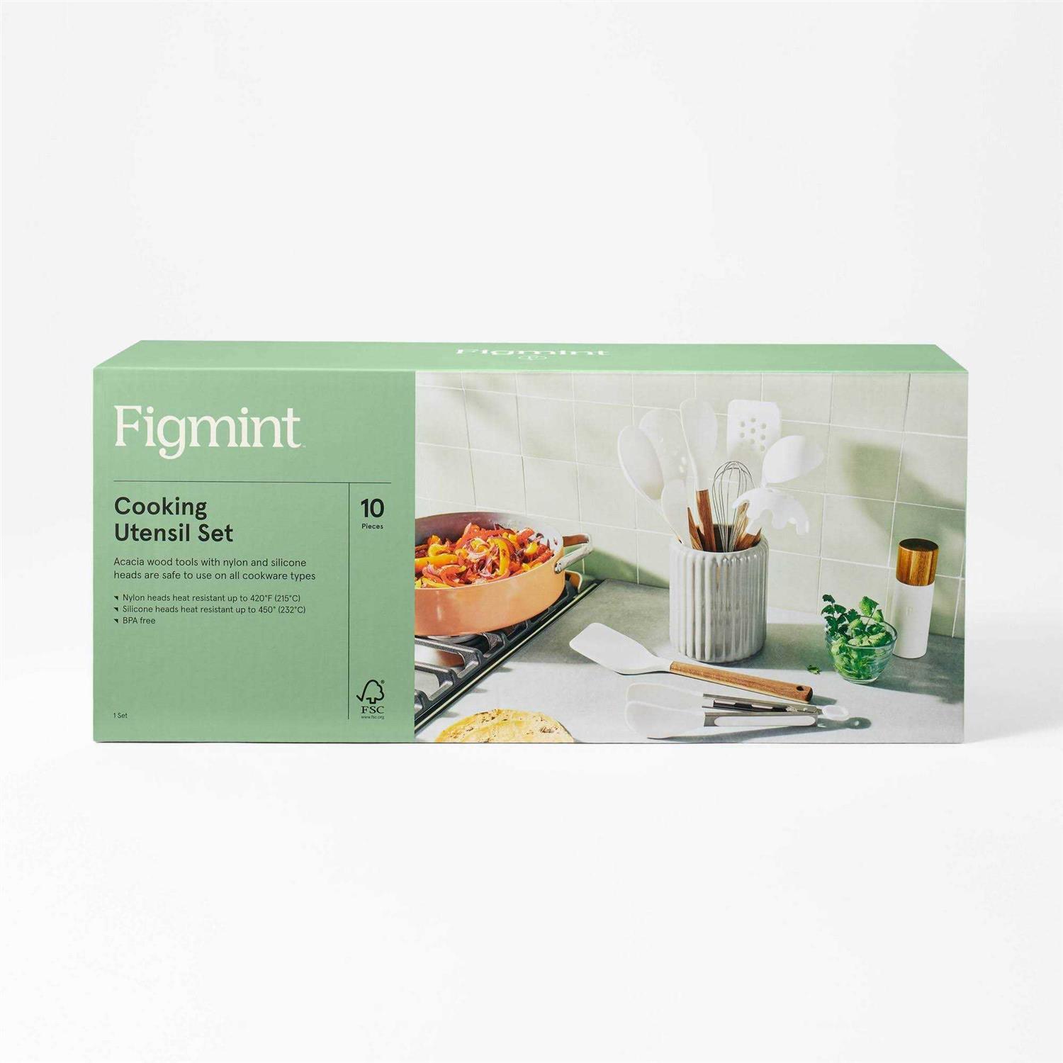 Figmint 10pc Wood/Nylon Kitchen Utensil Set Brown