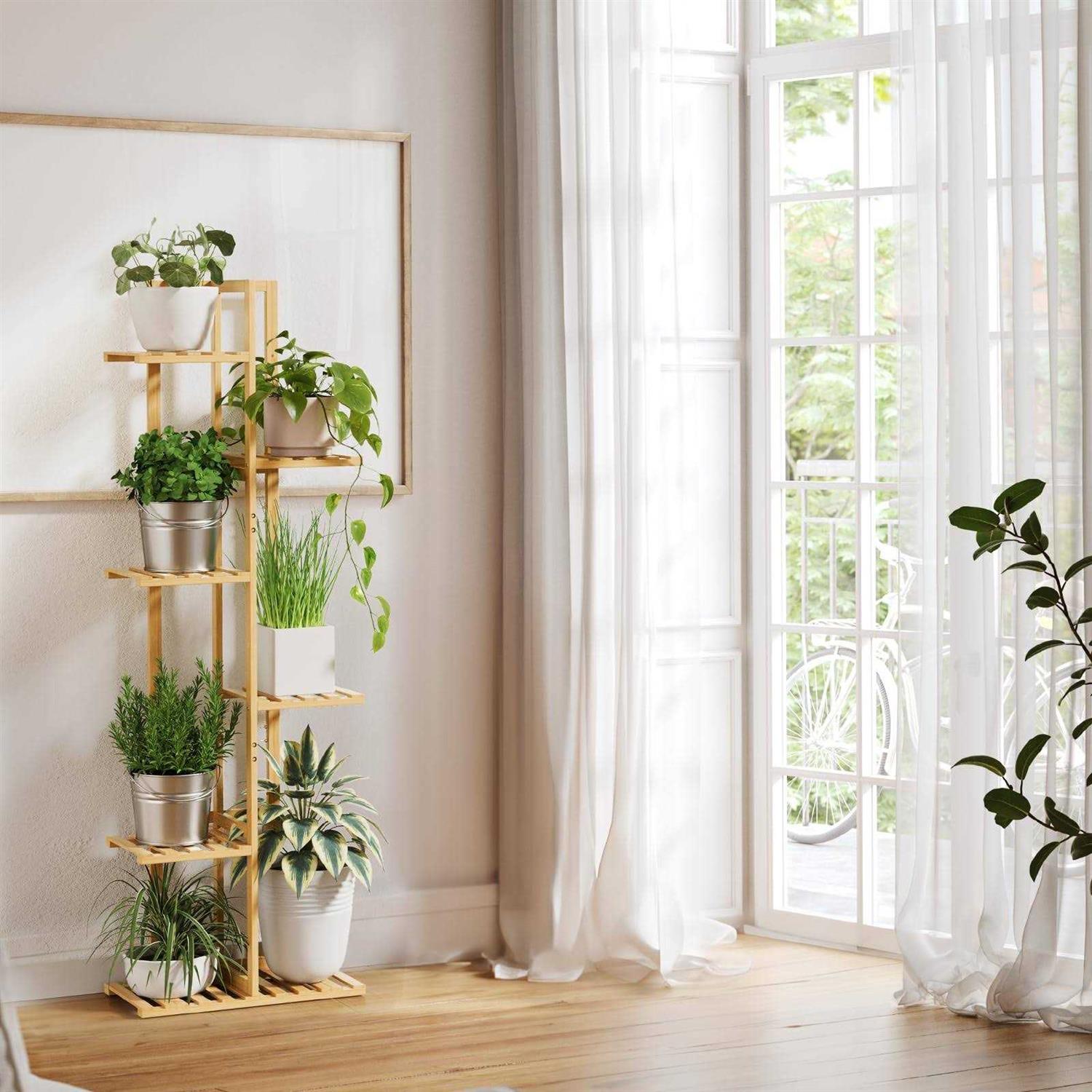 Rossny Plant Stand Indoor 6 Tier 7 Potted Bamboo Plant Stands for Multiple Indoor Plants