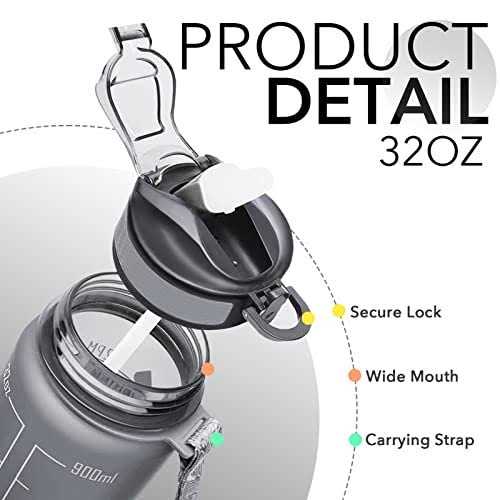 Hyeta 32 oz Water Bottles with Times to Drink and Straw