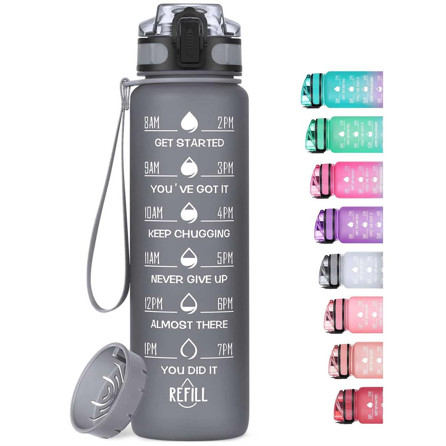 Meitagie 32oz Motivational Water Bottle with Time Marker Leak-proof BPA Free Bottle Strap