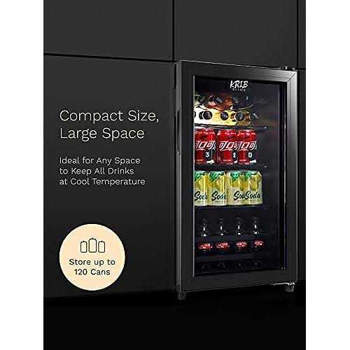 KRIB BLING Beverage Refrigerator 120 Can Freestanding Beverage Cooler with Adjustable Shelving Glass Door for Beer Soda or Wine Perfect for Home