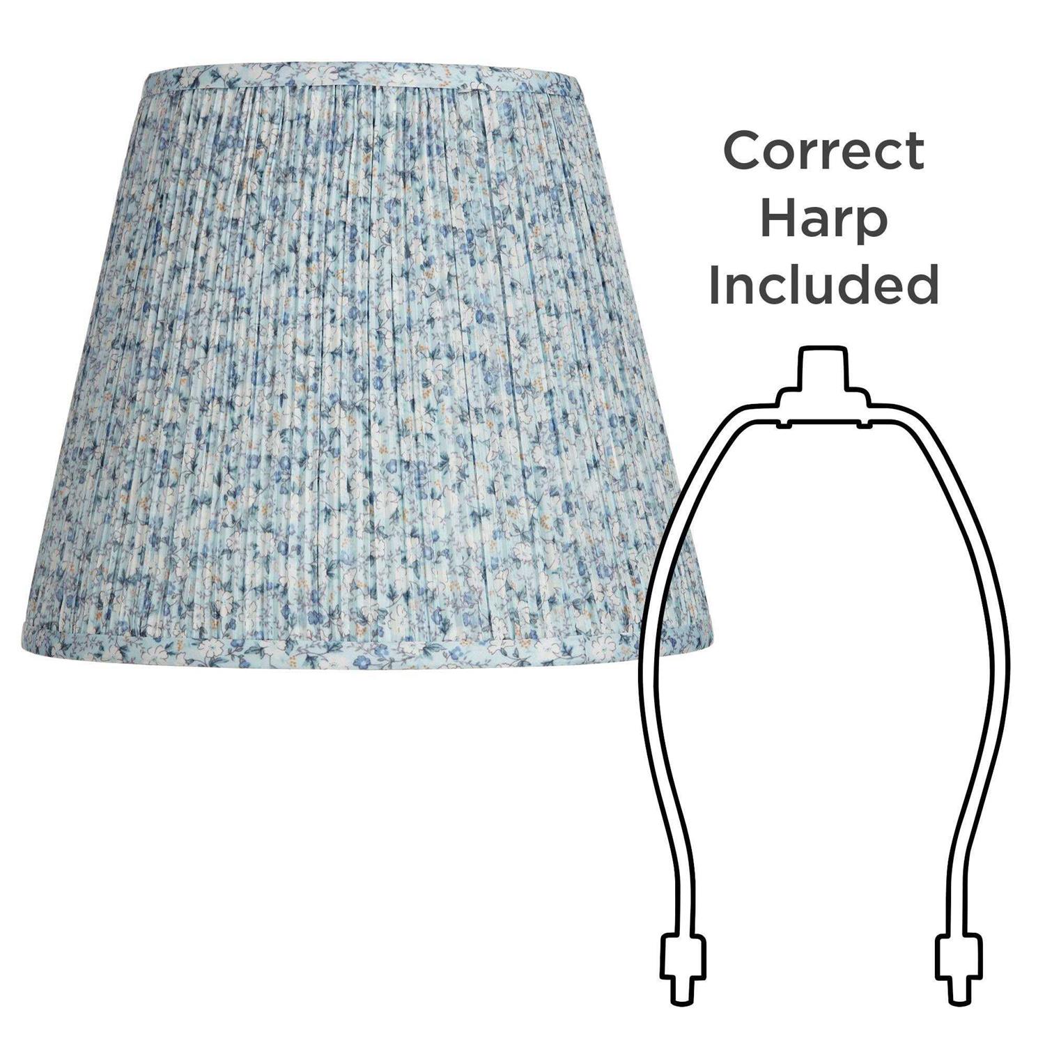 Springcrest Collection Hardback Pleated Empire Lamp Shade Blue White Floral Medium 8 Top x 13 Bottom x 11 Slant Spider with Harp and Finial Fitting