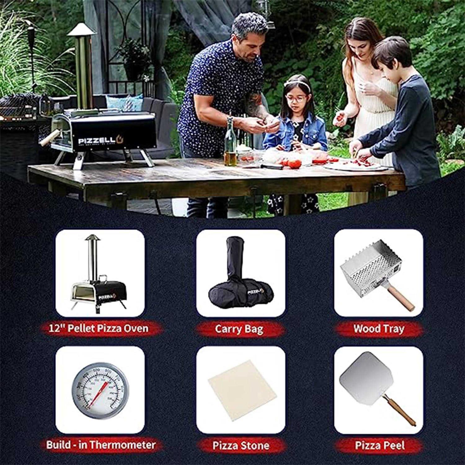 Pizzello Portable Pellet Pizza Oven Outdoor Wood Fired Pizza Ovens Included Pizza Stone