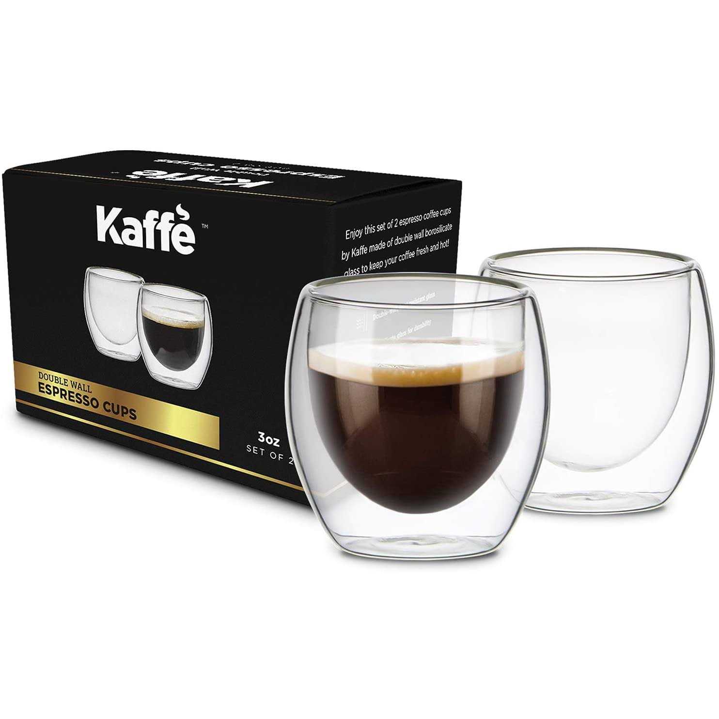 Kaffe Set of 16oz Double-Wall Glass Coffee Mugs ,16 oz