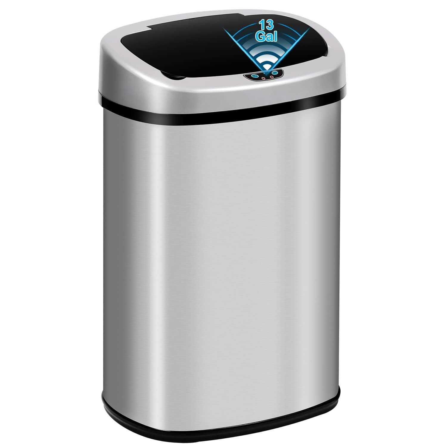 13 Gallon Automatic Trash Can with Lid Touch Free Stainless Steel Kitchen Trash Can Smart Garbage Can 50L High Capacity Electronic Sensor Trash Bin