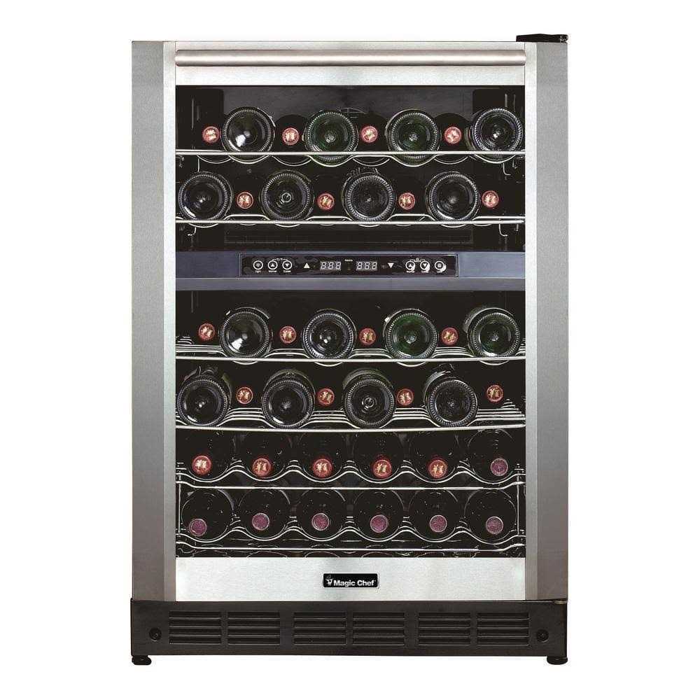 Magic Chef 44 Bottle Dual Zone Wine Cooler in Stainless