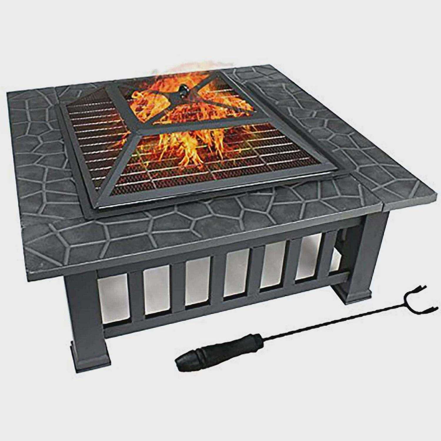 Zeny 32 inch Outdoor Fire Pit Square Metal Firepit Patio Garden Stove Wood Burning