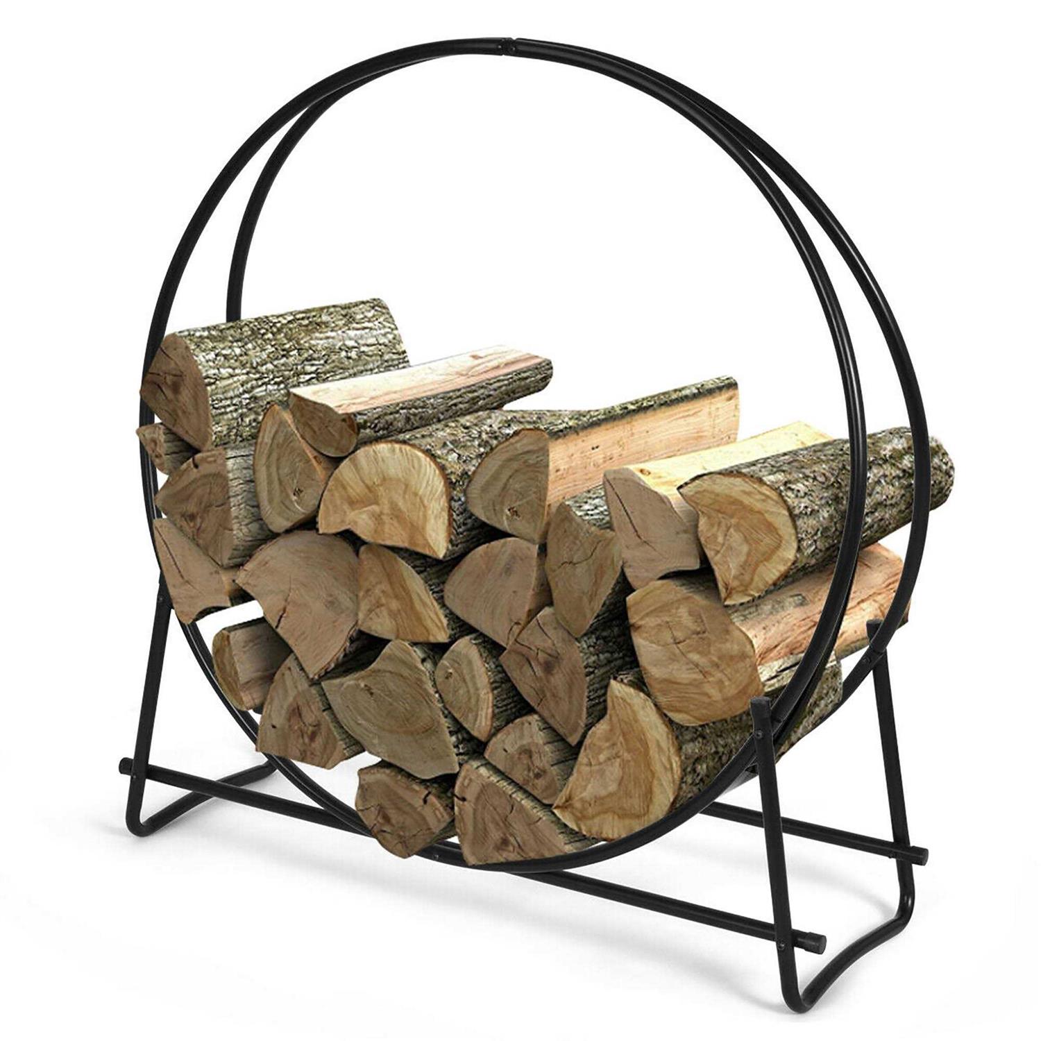 Costway 40-Inch Tubular Steel Log Hoop Firewood Storage Rack Holder Round Display