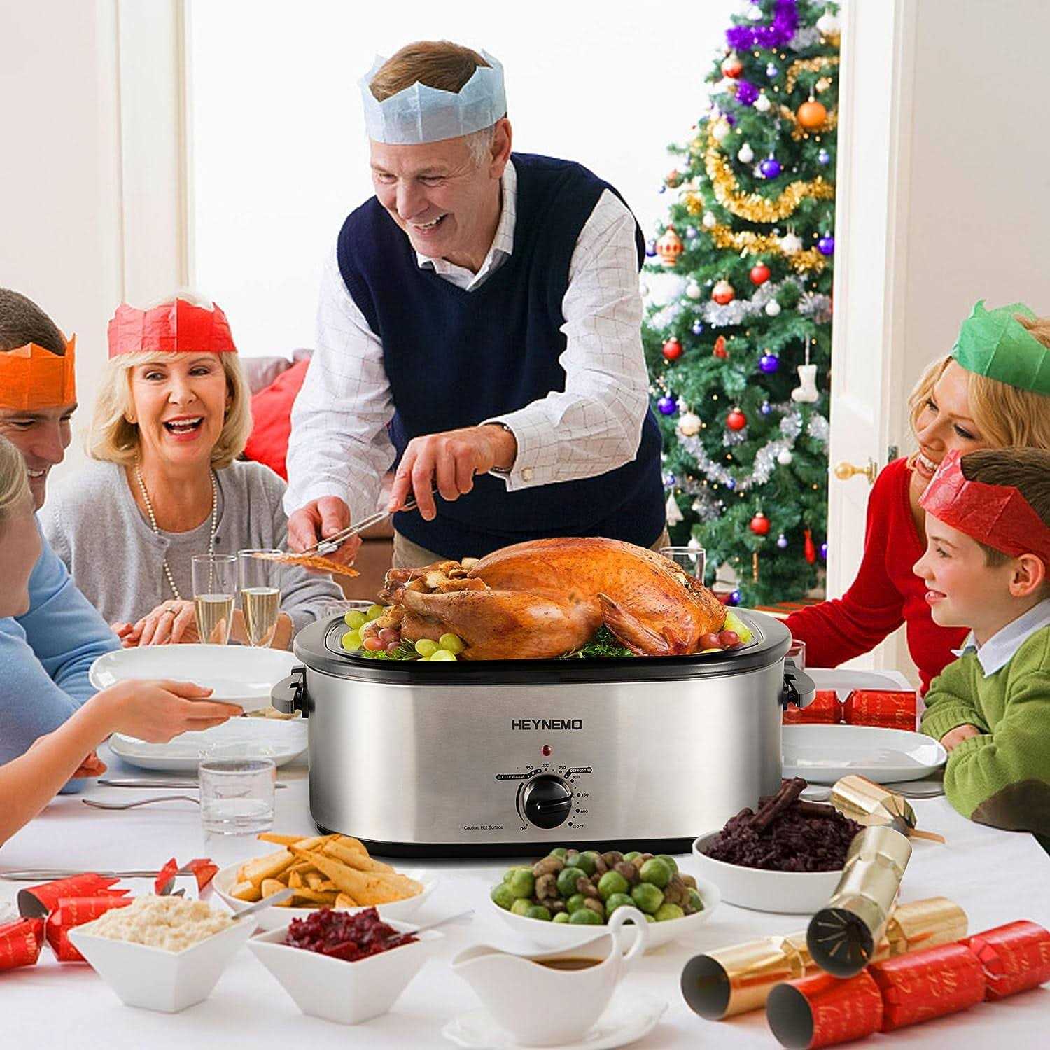 Superjoe 26 Quart Electric Roaster Oven Stainless Steel Turkey Roaster Oven Buffet with Self-Basting Lid Removable Pan