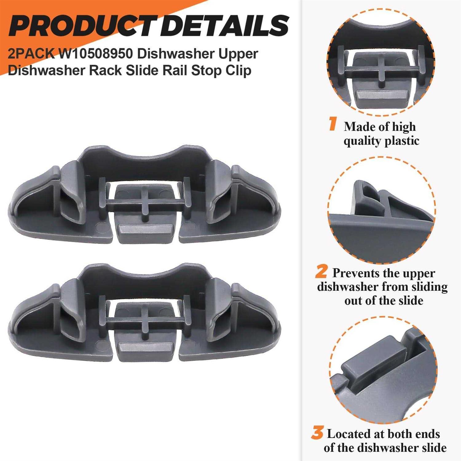 W10508950 Dishwasher Upper Dishrack Slide Rail Stop Clip by Beaquicy