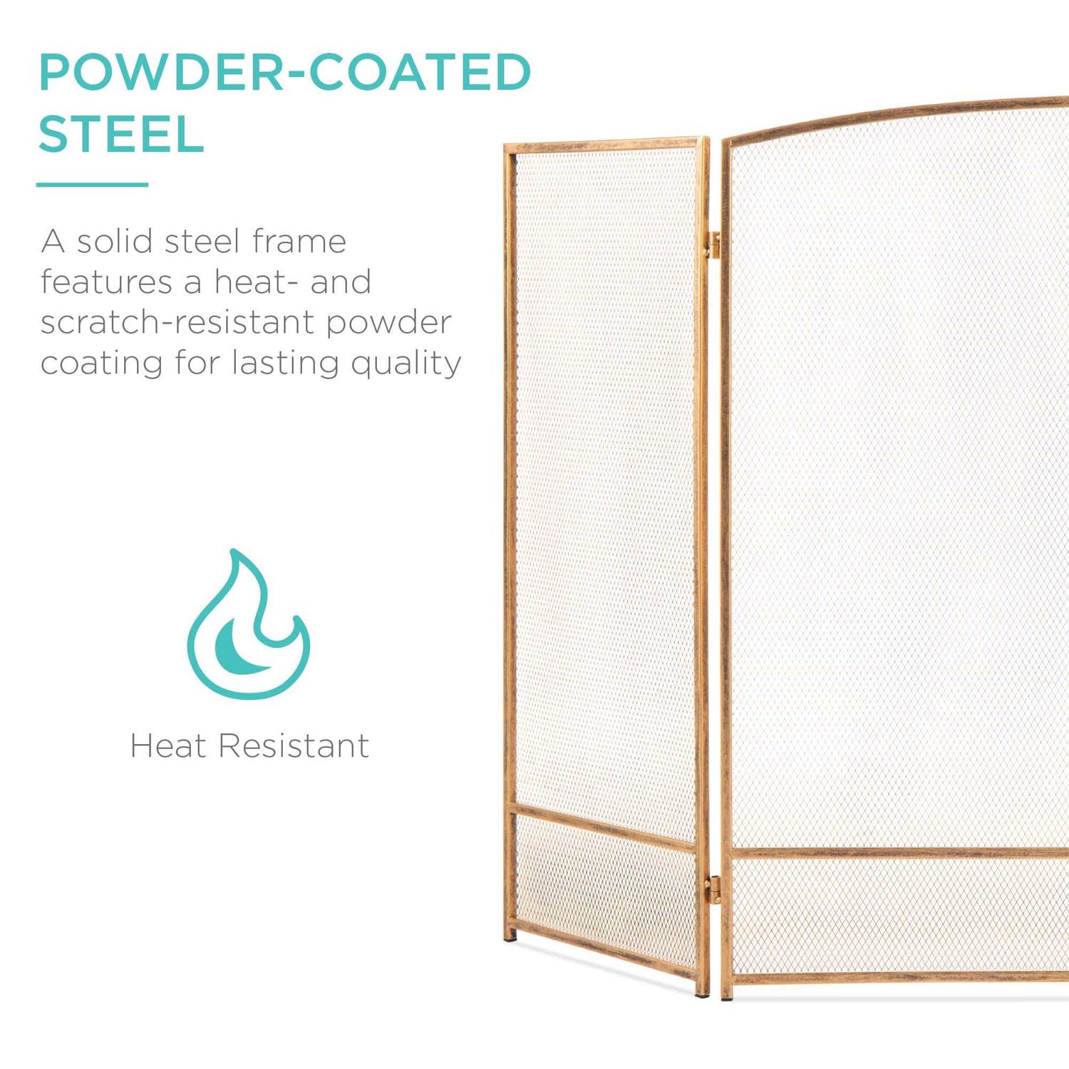 Best Choice Products 54.25×30.25in 3-Panel Steel Mesh Fireplace Screen