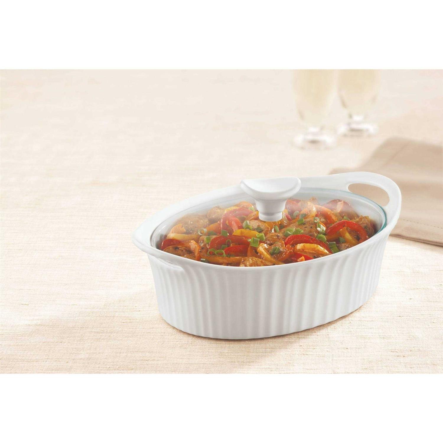Corningware French White Oval Casserole with Glass