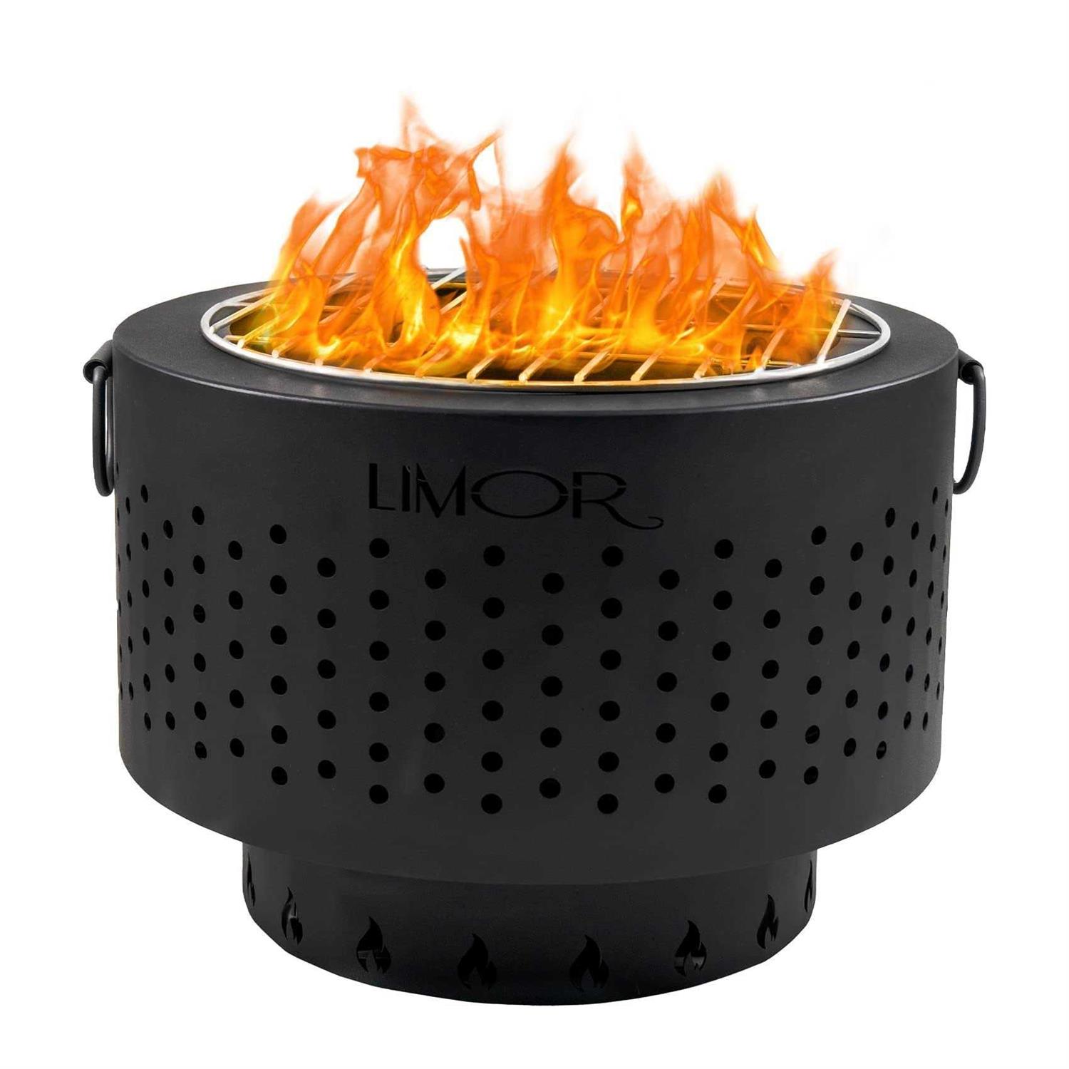 LIMOR Smokeless Fire Pit with Large Portable Carrying Storage Bag Metal Portable Fire Pit with Solo BBQ Grill
