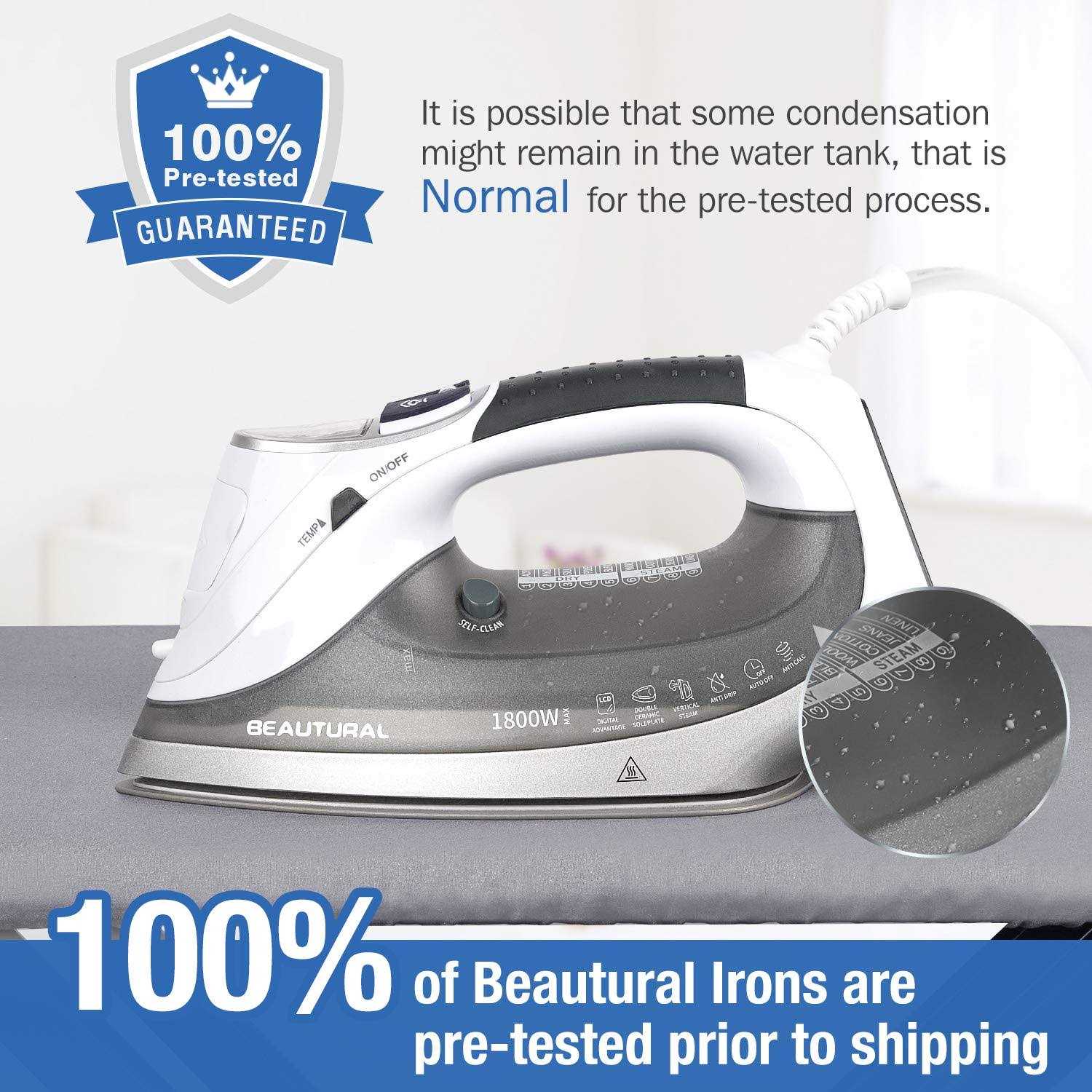 BEAUTURAL 1800-Watt Steam Iron with Digital LCD Screen, Double-Layer and Ceramic Coated Soleplate, 3-Way Auto-Off, 9 Preset Temperature and Steam