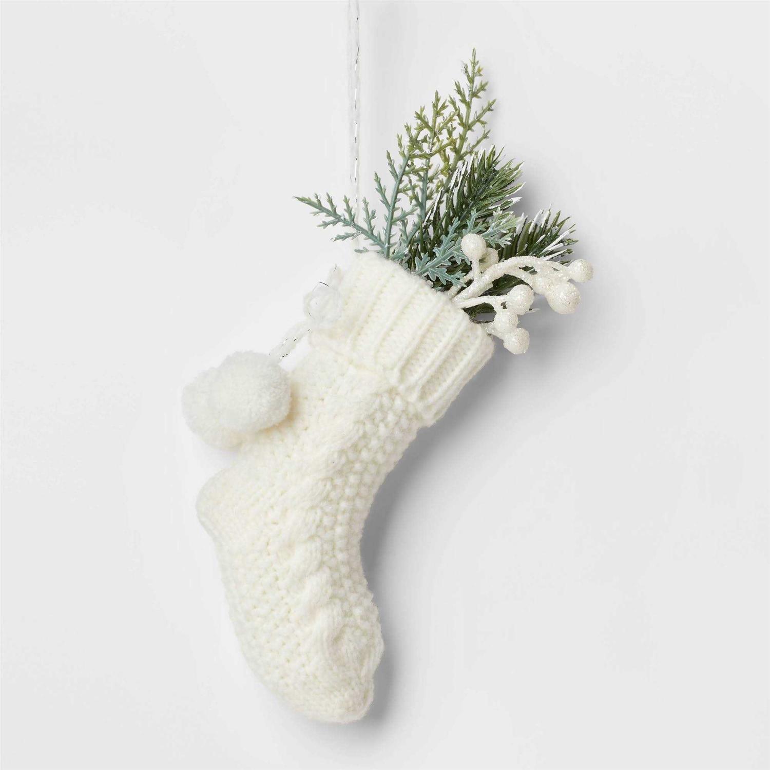 Wondershop Knit Stocking with Faux Greenery Christmas Tree Ornament
