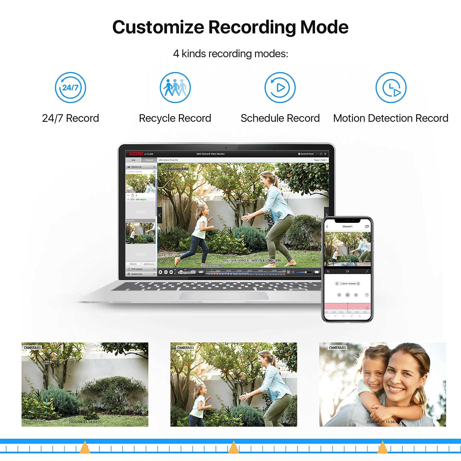 ZOSI 3K Lite 8CH Home Security Camera System Outdoor,8Channel H.265+ CCTV DVR,8pcs 1080p Weatherproof Surveillance Bullet Dome Cameras,Night Vision