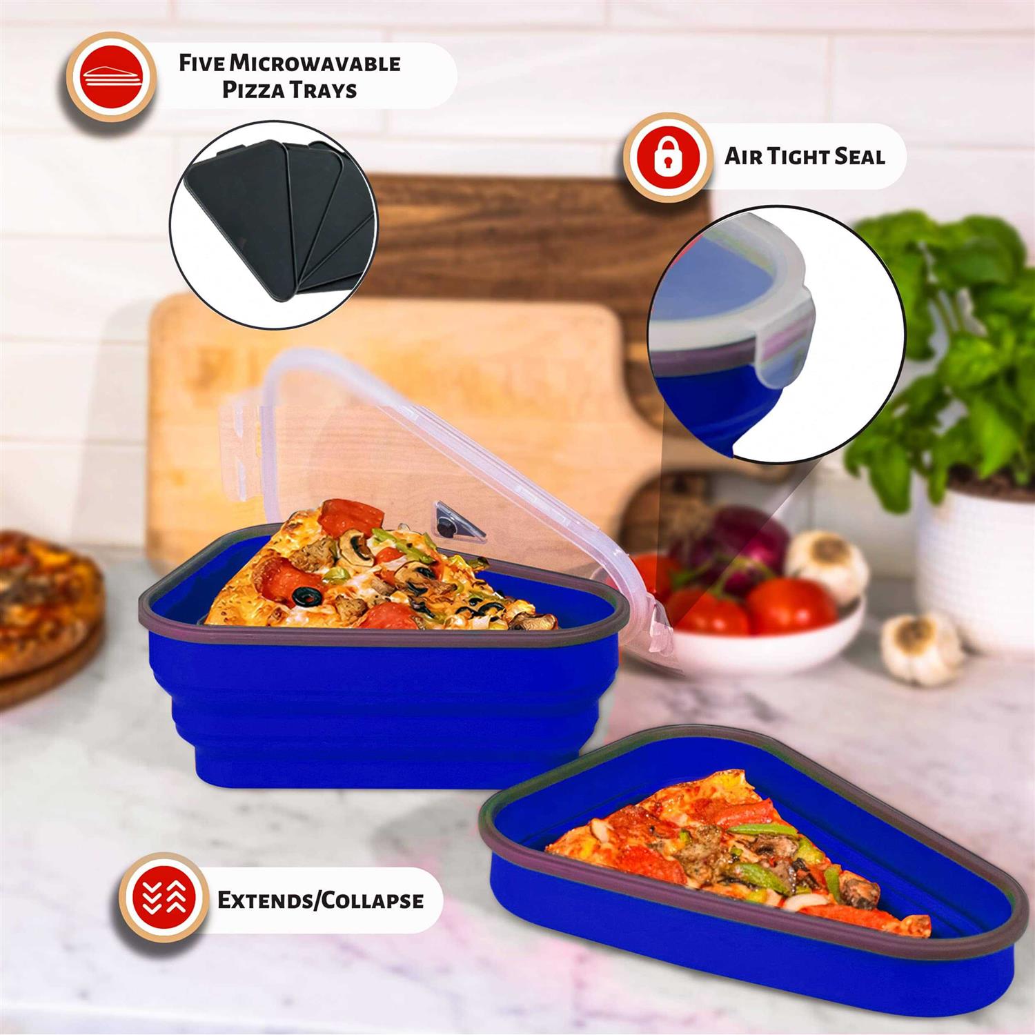 Pizza Pack The Perfect Reusable Pizza Storage Container with 5 Microwavable Serving Trays