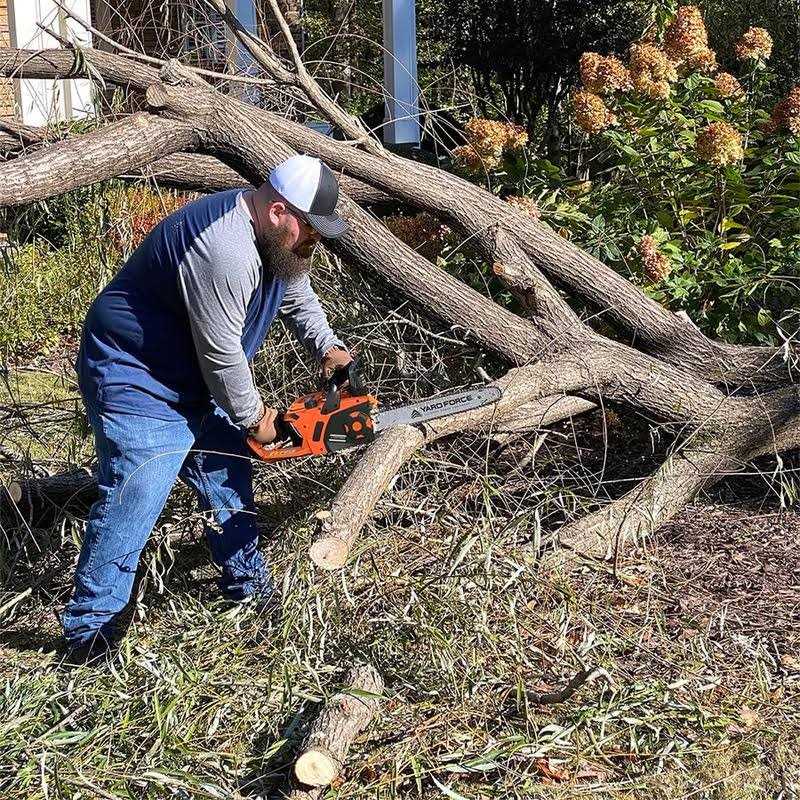 Yard Force 16 in. 15 Amp High-Performance Electric Chainsaw with Auto Chain Tensioner with Bonus PPE Kit