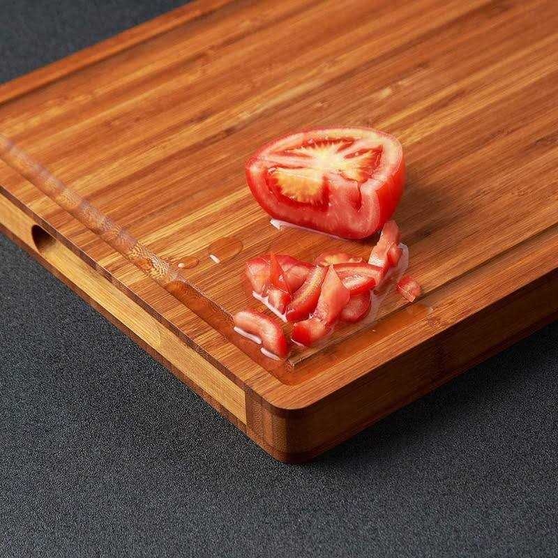 Large Wood Cutting Board for Kitchen, 1” Thick Bamboo Cheese Charcuterie Board, Butcher Chopping Block, with Juice Grooves and Handles