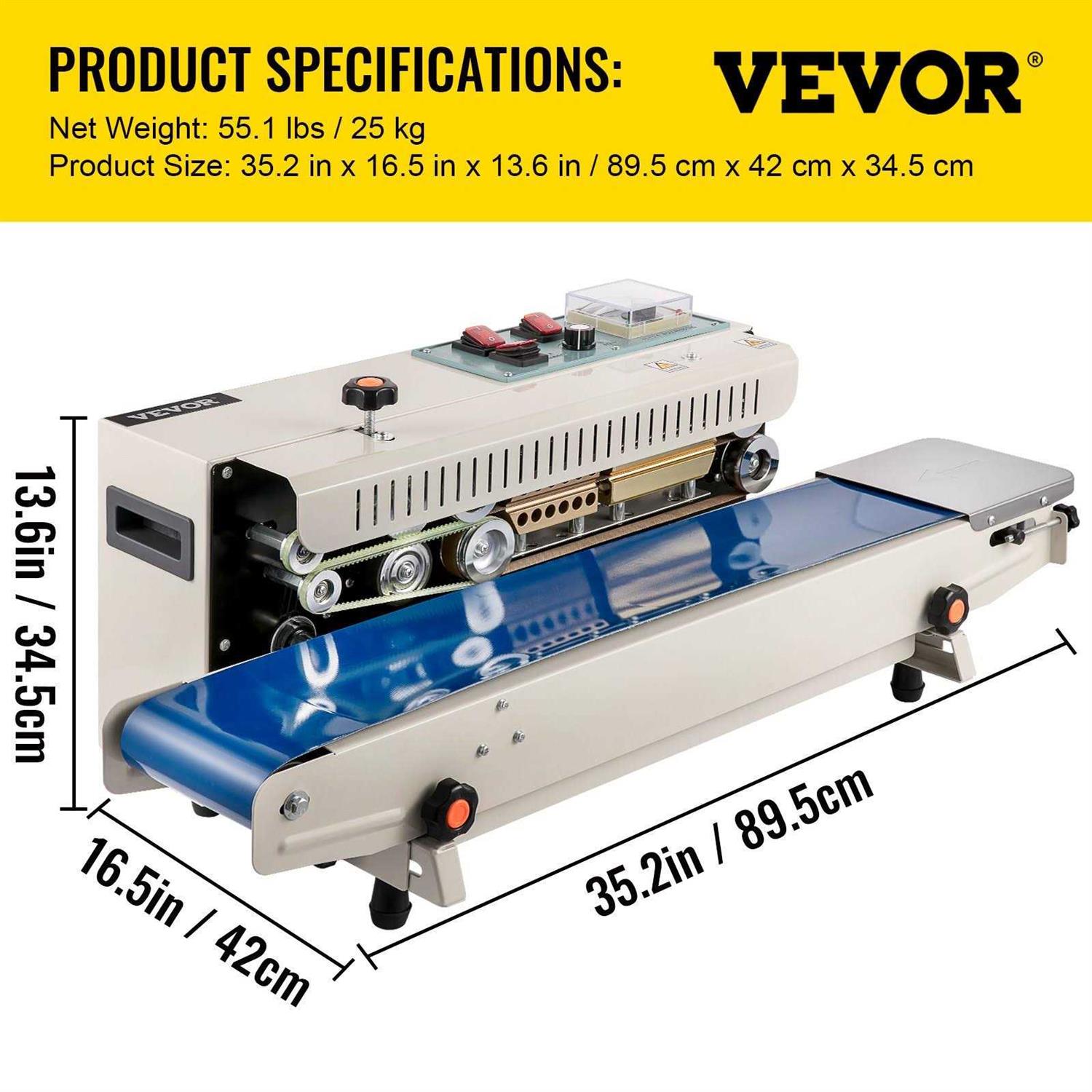 VEVOR Continuous Band Sealer FR900 Auto Horizontal Sealing Machine 110V for Bag JTFKJMC52110V3DCHV1