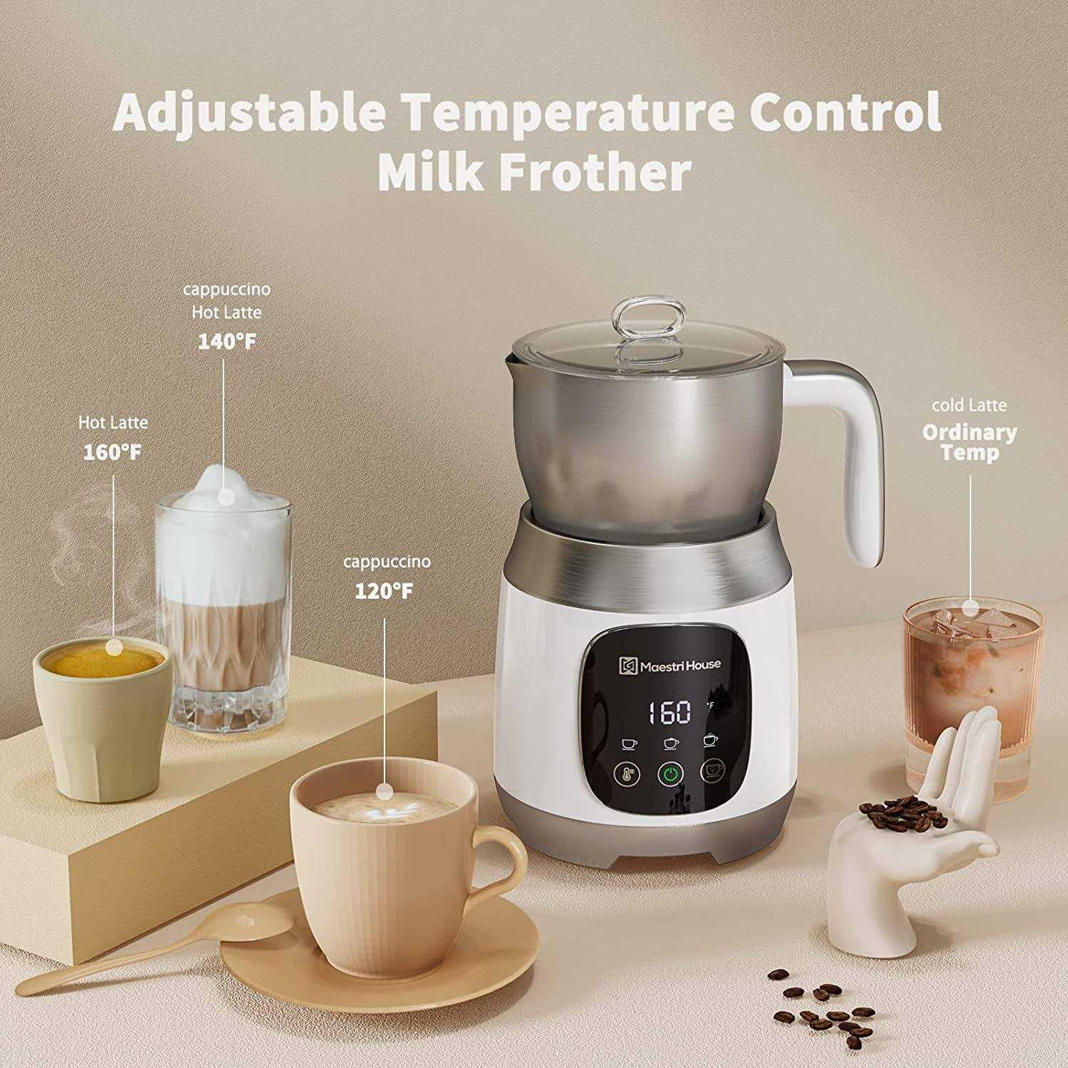 Maestri House Milk Frother Variable Temp and Froth Thickness Milk Frother and Steamer