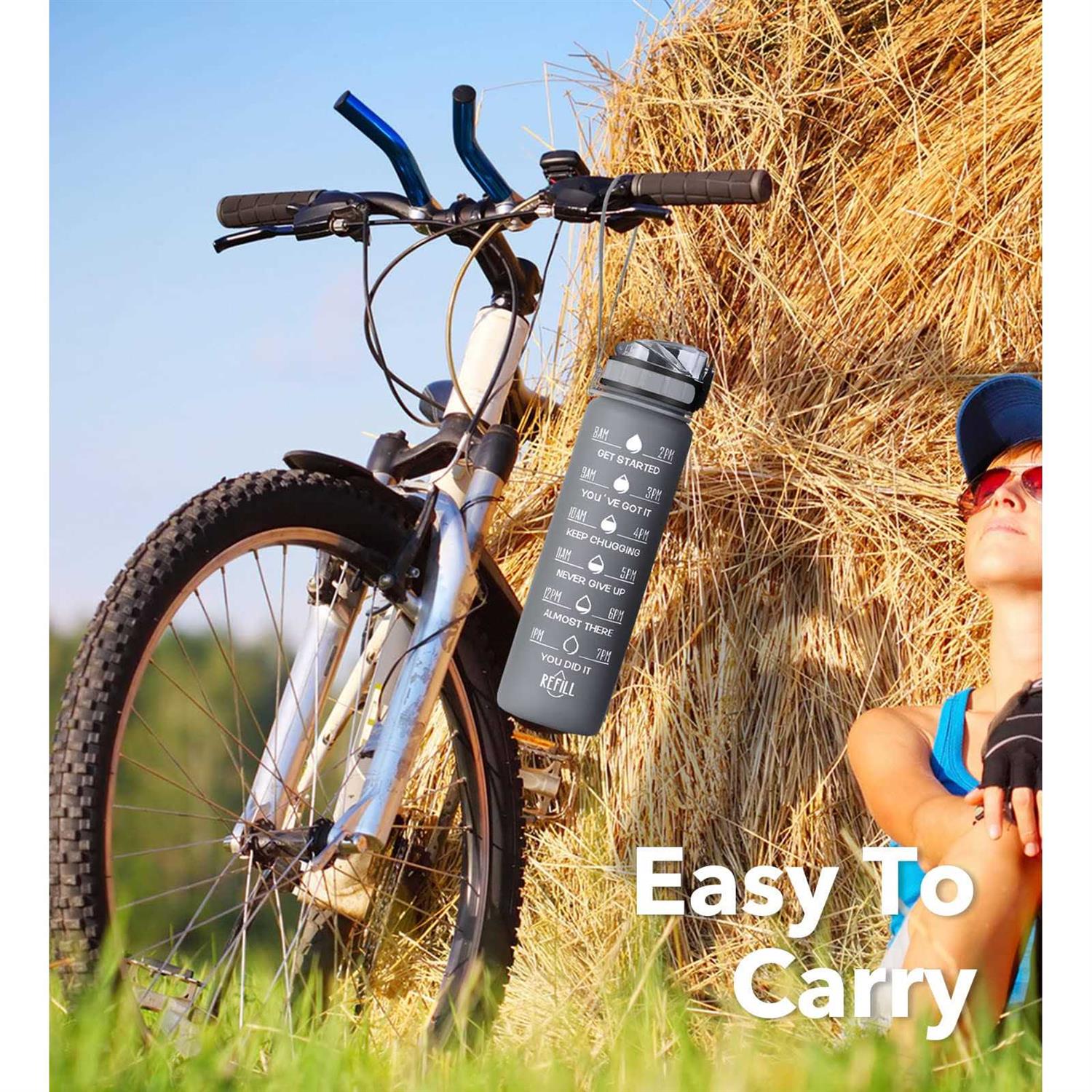 Meitagie 32oz Motivational Water Bottle with Time Marker Leak-proof BPA Free Bottle Strap