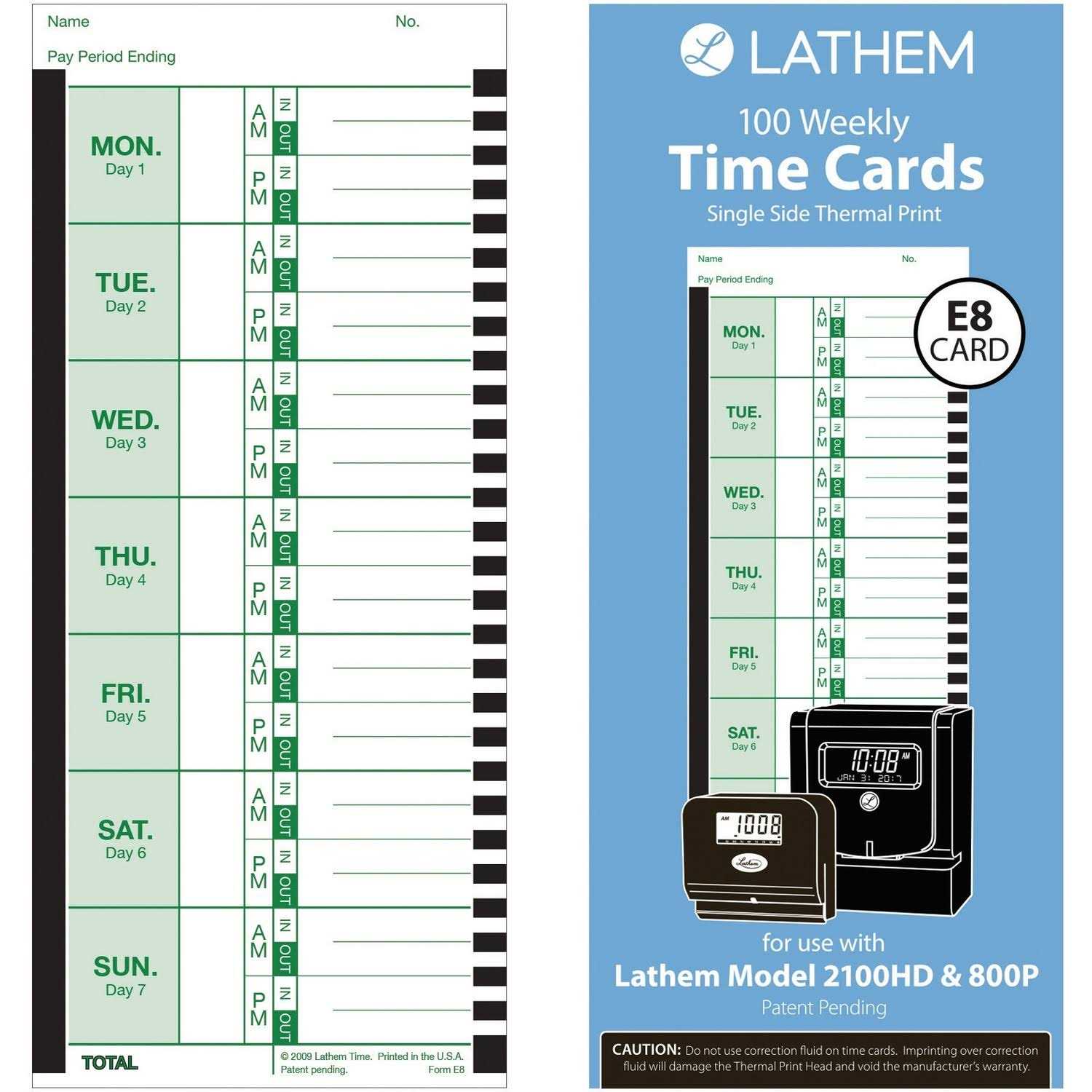 Time Clock Cards for Lathem Time 800P