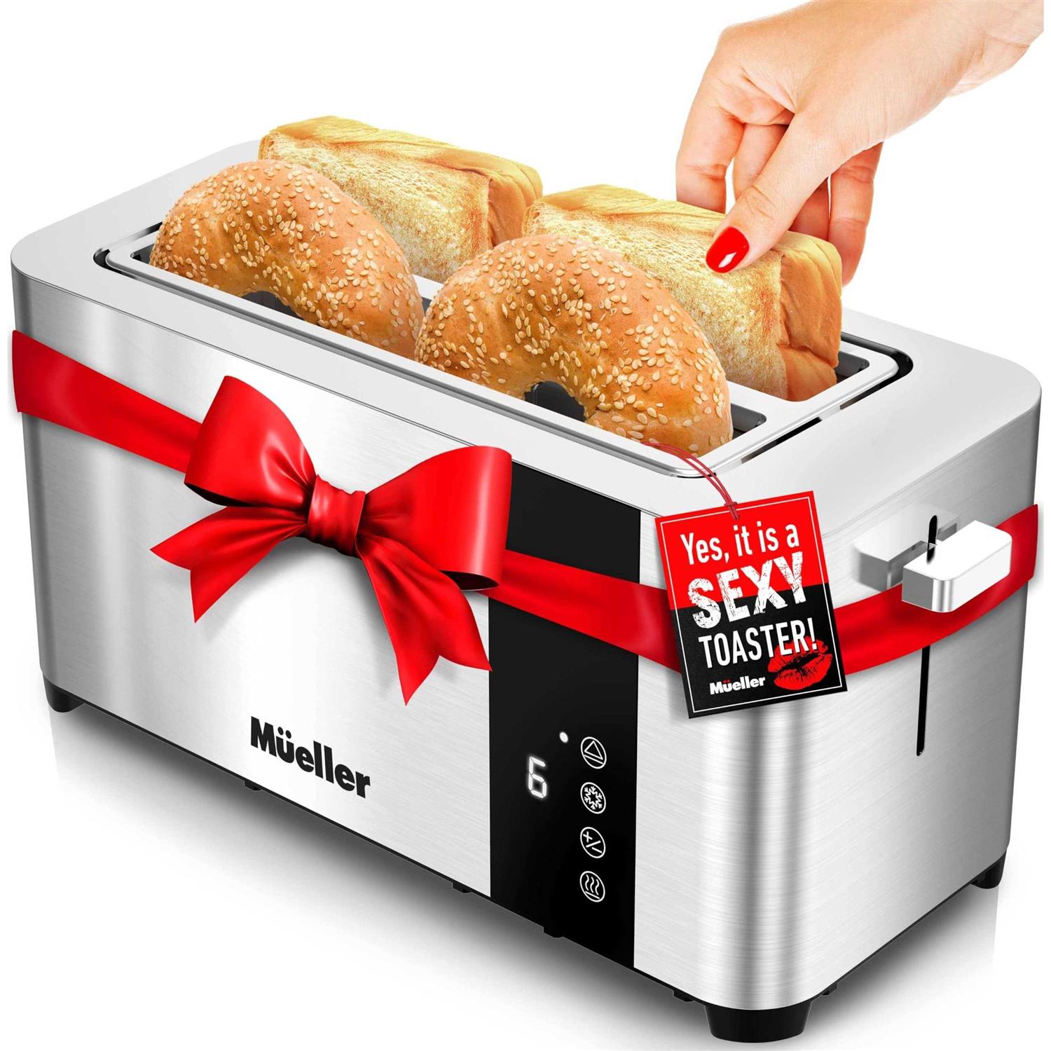 Mueller UltraToast Full Stainless Steel Toaster 4 Slice Long Extra-Wide Slots with Removable Tray